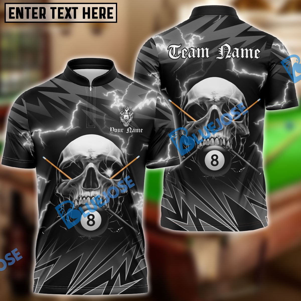 Frenzidea Billiards Ball 8 Deadly Thunder Skull Personalized Name, Team Name Unisex Shirt ( 6 Colors )