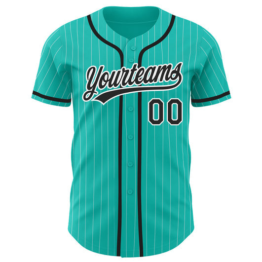 Frenzidea Custom Aqua White Pinstripe Black Authentic Baseball Jersey