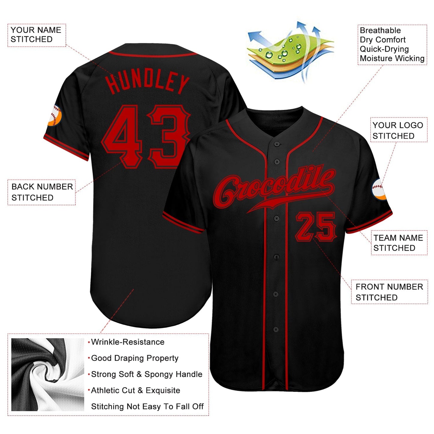 Frenzidea Custom Black Red Authentic Baseball Jersey