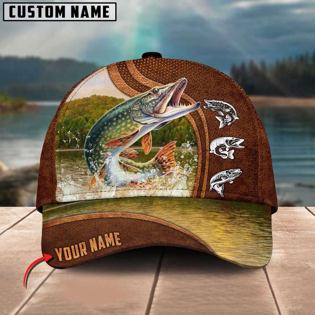 Frenzidea Personalized Pike Fishing Water Leather Pattern Classic 3D Cap