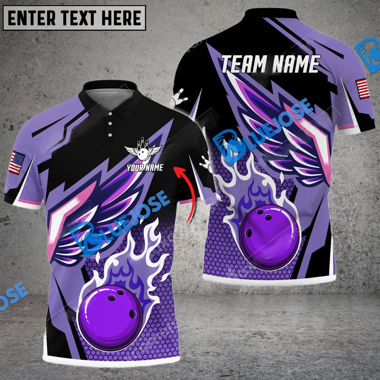 Frenzidea Bowling And Pins Cool Wings Pattern Customized Name 3D Shirt (4 Colors)