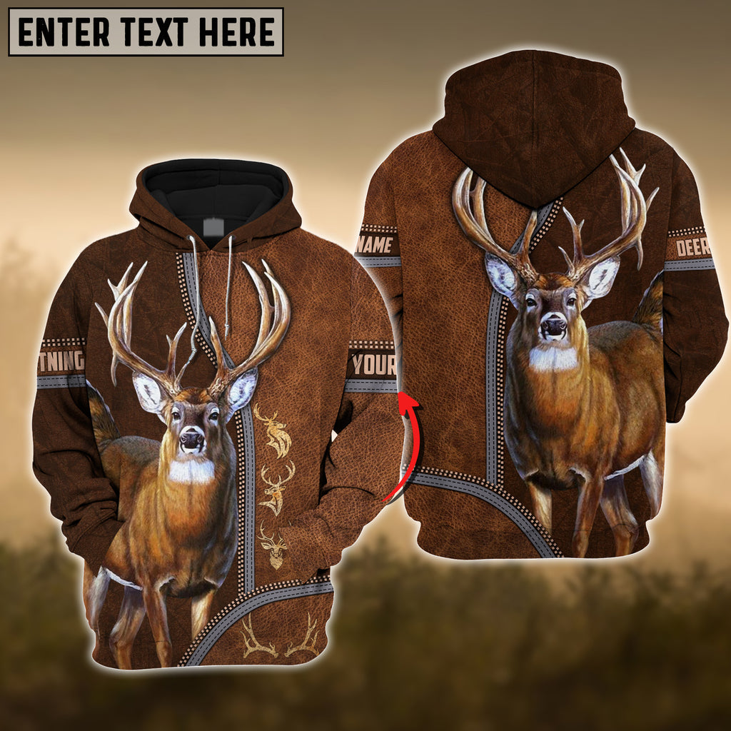 Frenzidea Deer Premium Zipper Leather Pattern Personalized 3D Hoodie