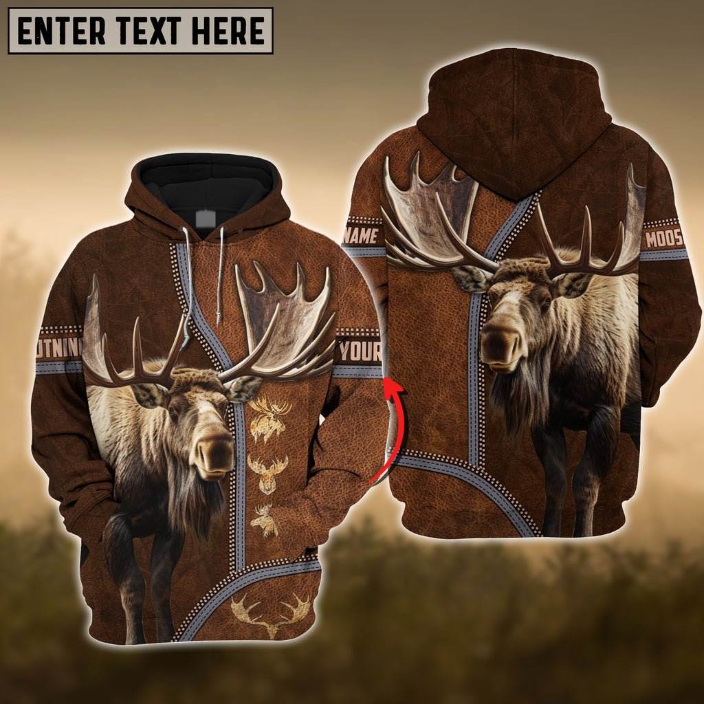 Frenzidea Moose Premium Zipper Leather Pattern Personalized 3D Hoodie