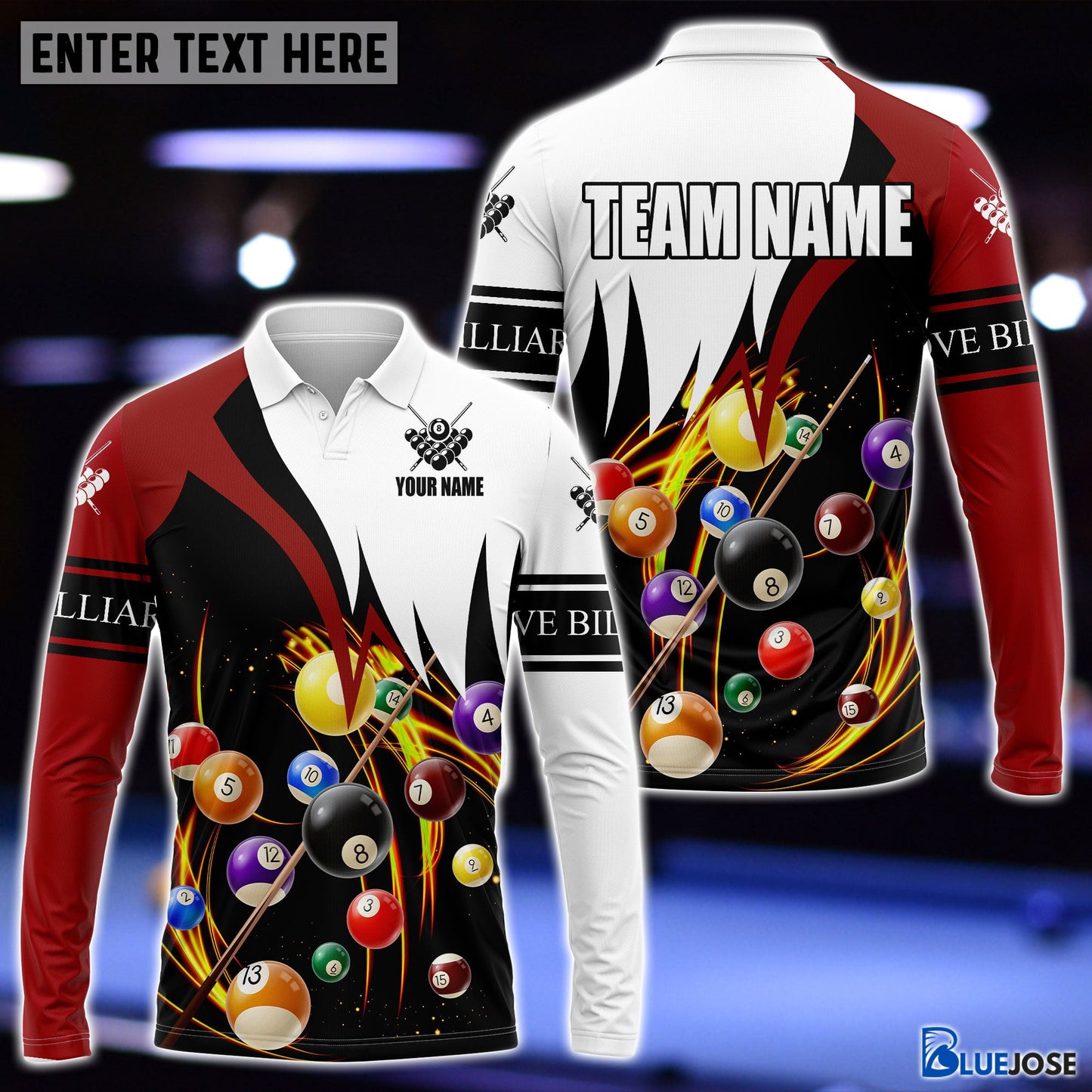 Frenzidea Billiard Red & White Personalized Name, Team Name Unisex Shirt