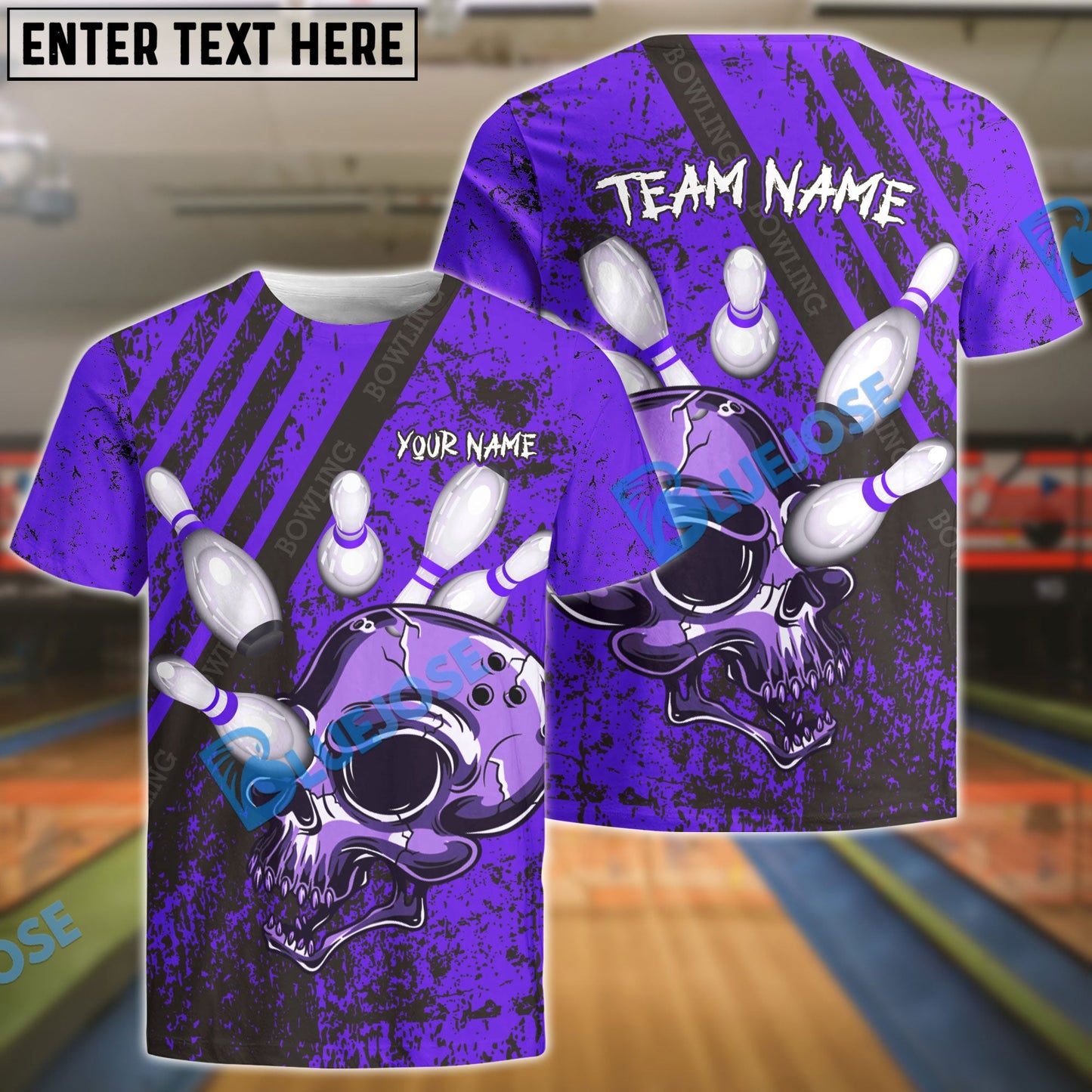 Frenzidea Skull Bowling And Pins Multicolor Option Customized Name 3D Shirt (4 Colors)