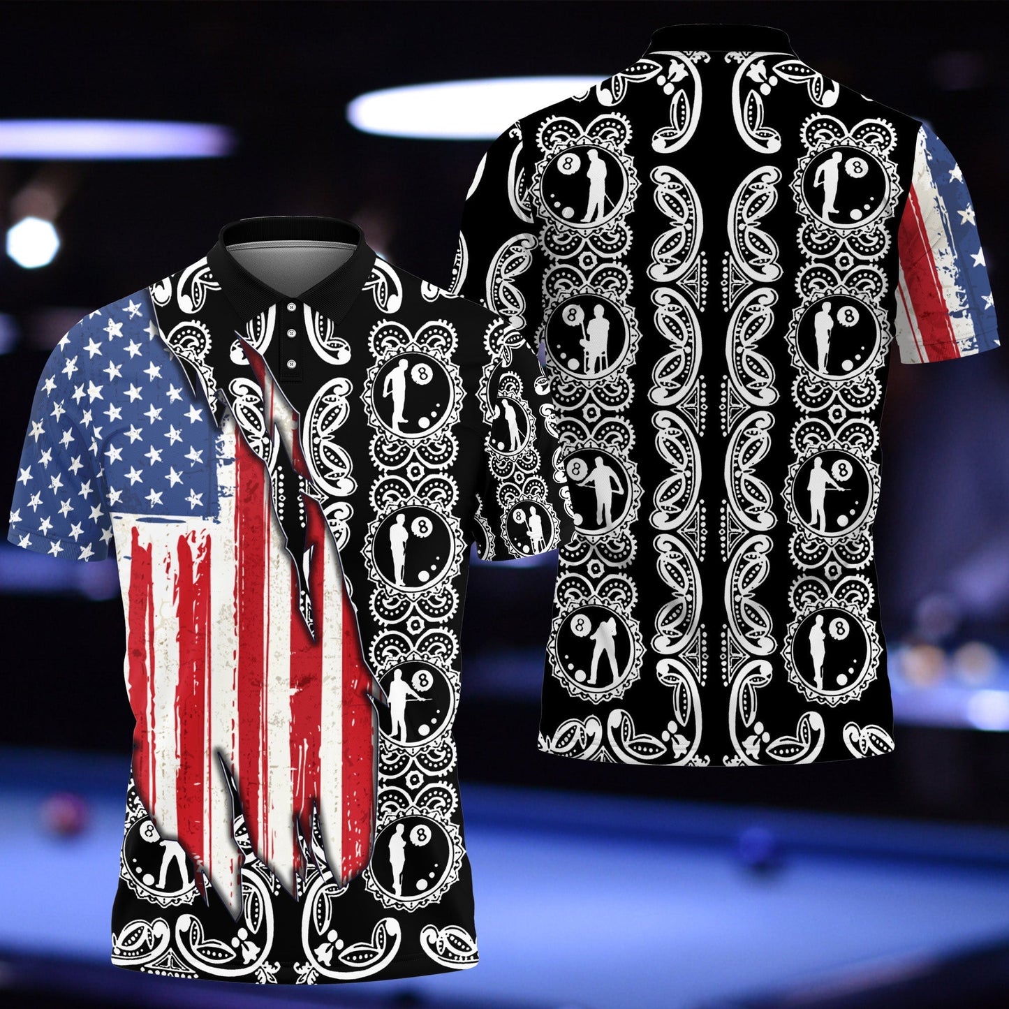 Frenzidea Billiard Hawaii Pattern With American Flag Unisex Shirt