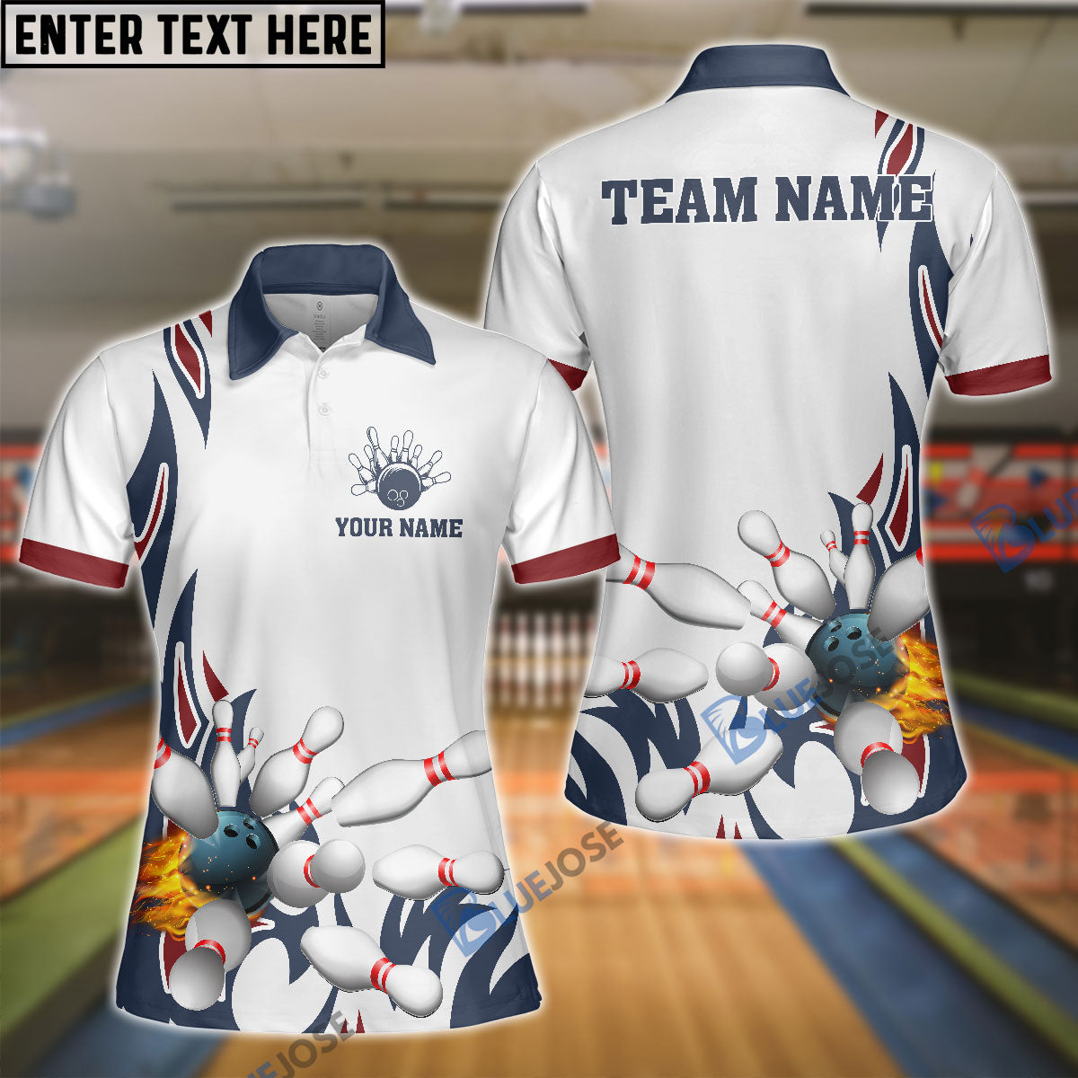 Frenzideas Fire Bowling And Pins Flame Pattern Multicolor Option Customized Name 3D Shirt for Women (4 Colors)