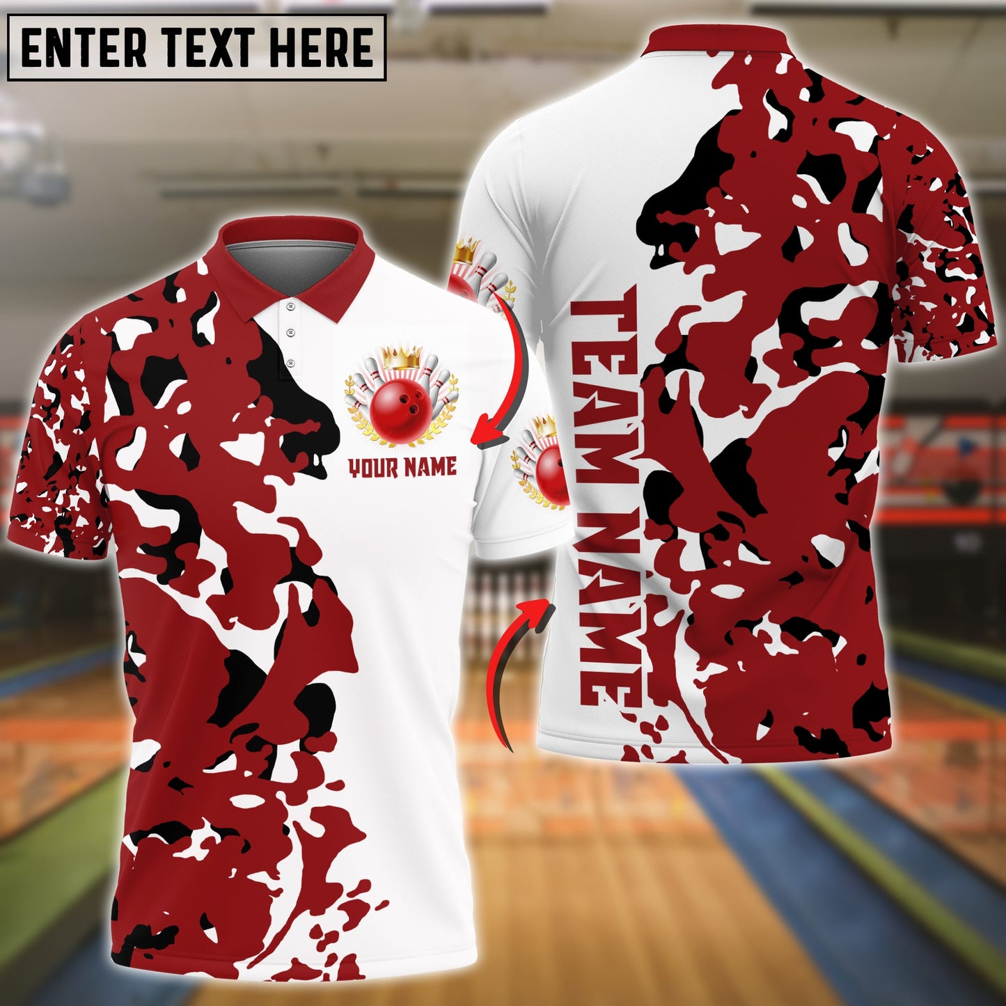 Frenzideas Bowling And Pins Red Camo Personalized Name Team Name 3D Shirt