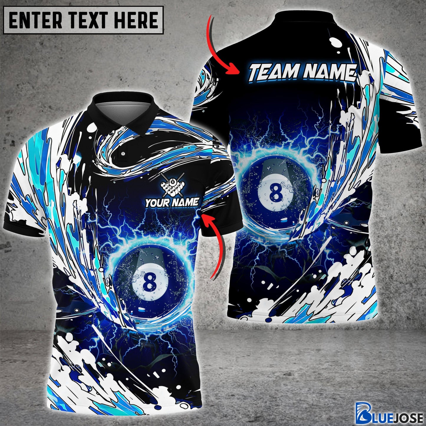 Frenzidea Billiards Blue Wave Personalized Name, Team Name Unisex Shirt
