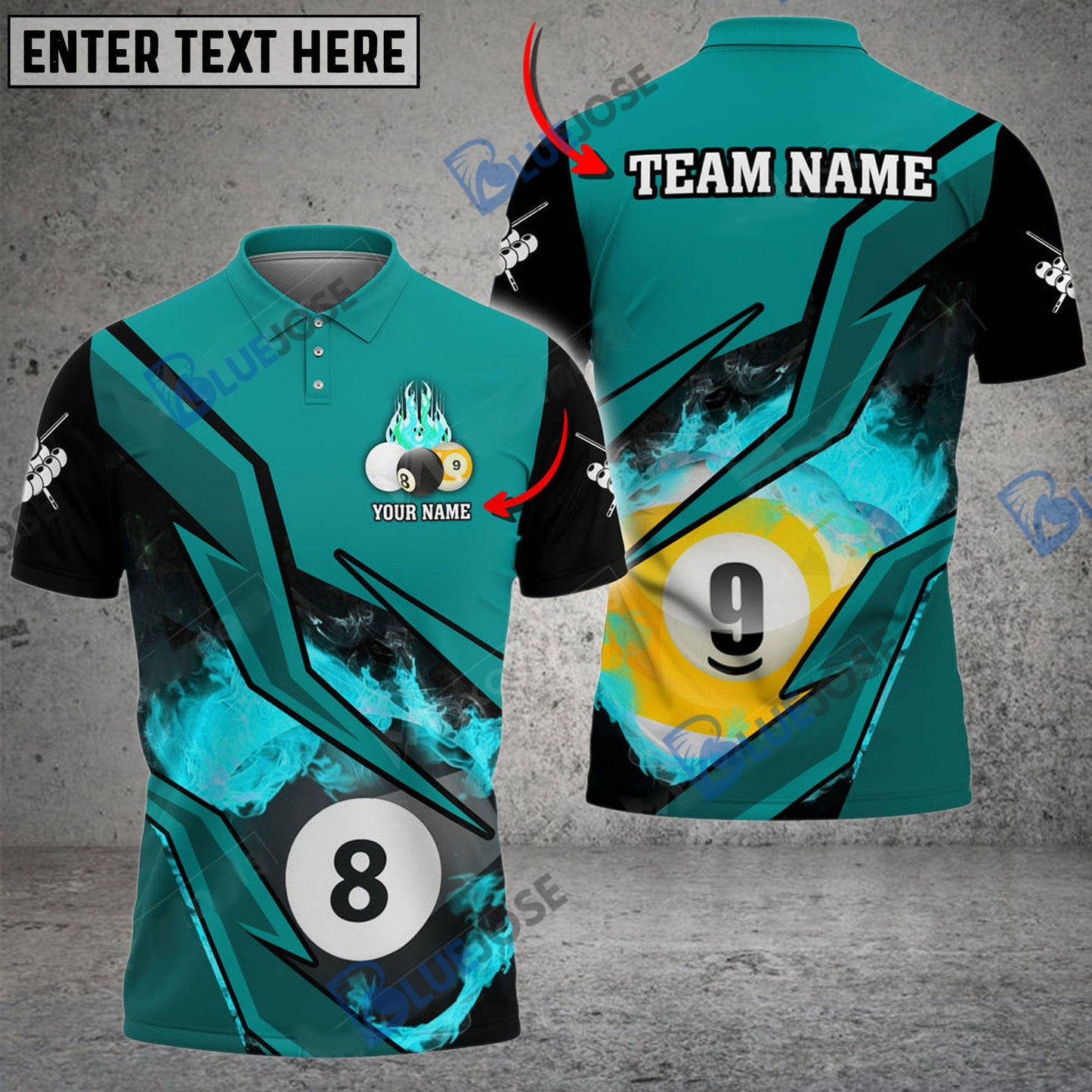 Frenzidea Billiards Ball 8 And 9 Inner Flame Personalized Name, Team Name Unisex Shirt ( 6 Colors )