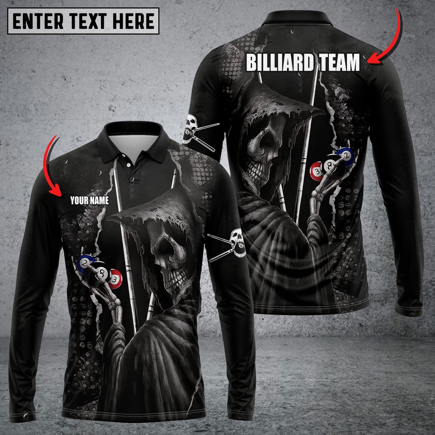 Frenzidea Billiards Skull Conqueror Personalized Name 3D Shirt
