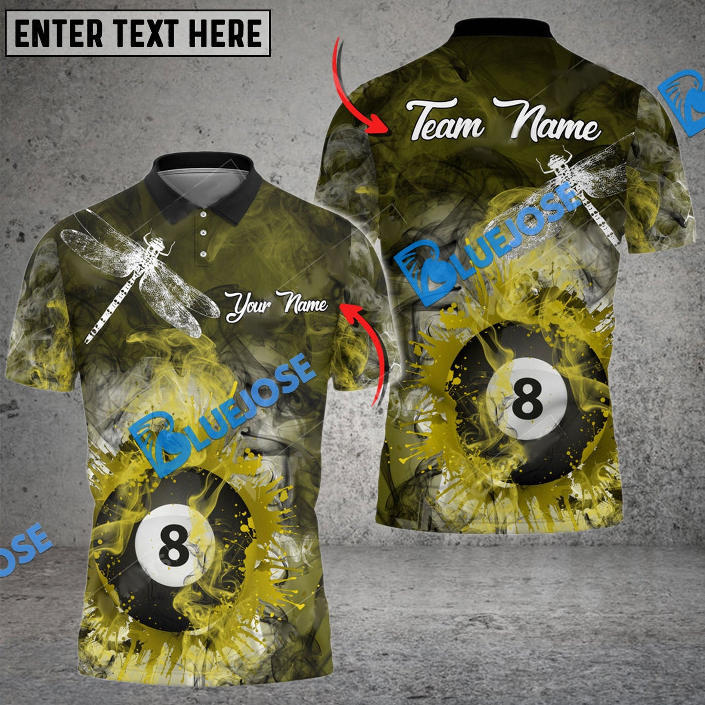 Frenzidea Billiards Ball 8 Dragonfly Smoke Personalized Name, Team Name Unisex Shirt ( 4 Colors )