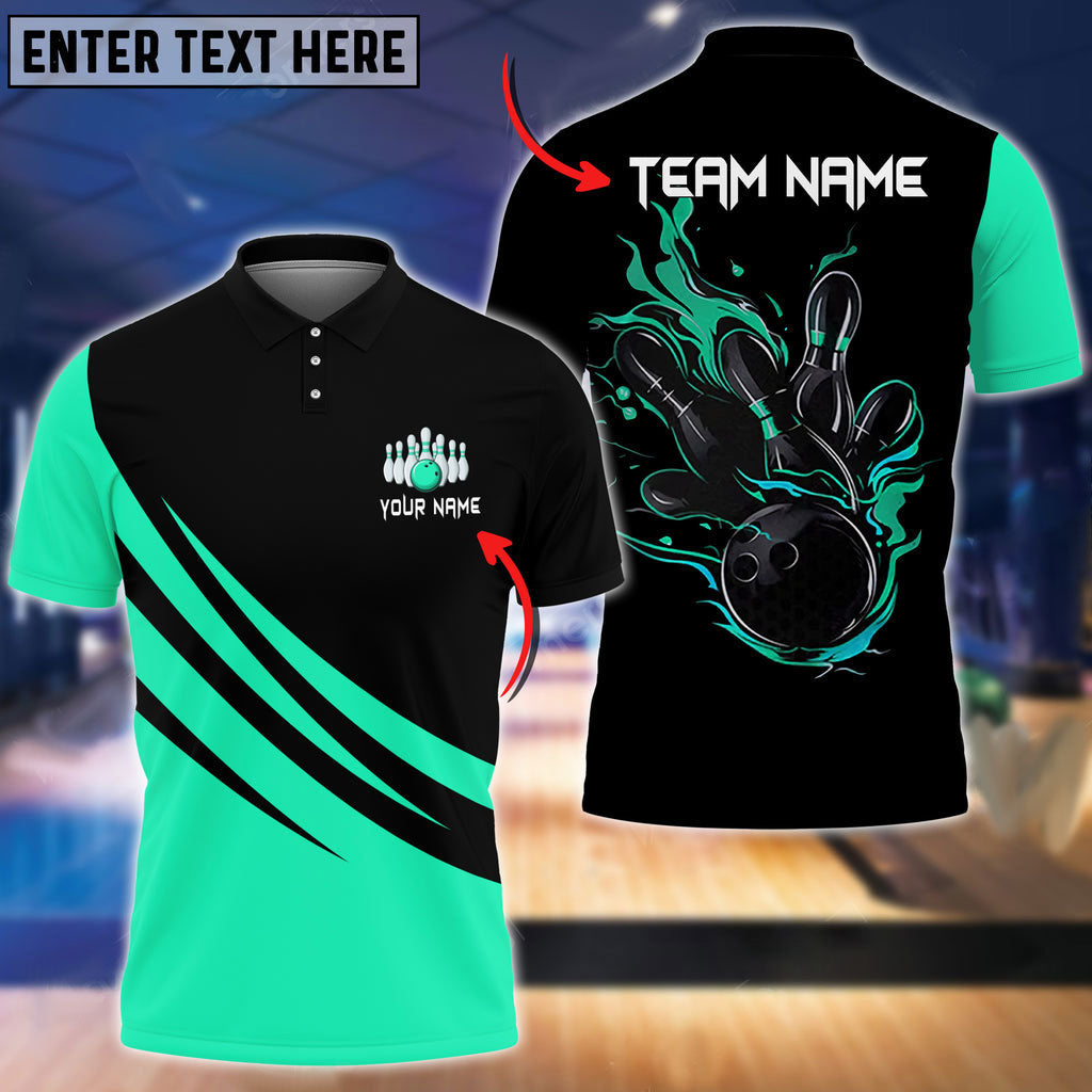Frenzidea Bowling And Pins Basic Black Customized Name 3D Shirt (4 Colors)