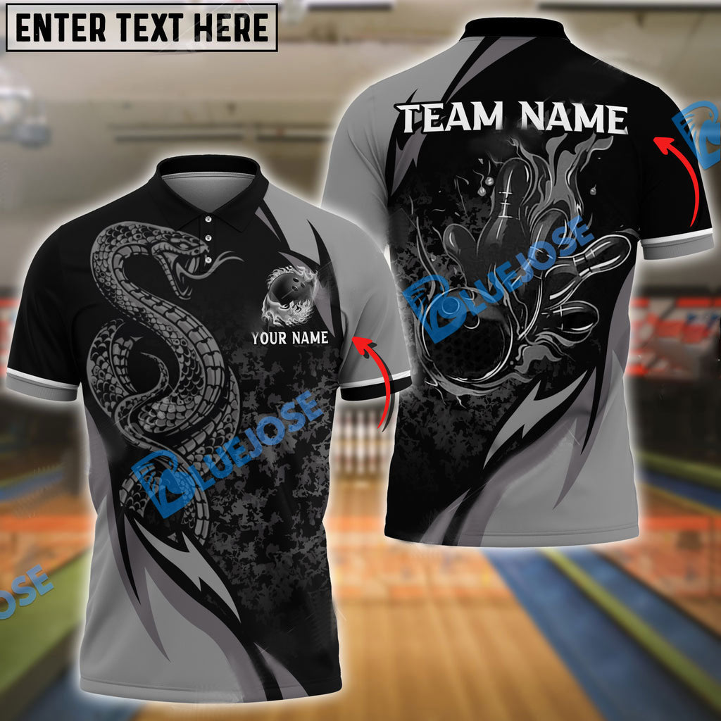 Frenzideas Bowling And Pins Solid Snake Customized Name 3D Shirt ( 6 Colors)