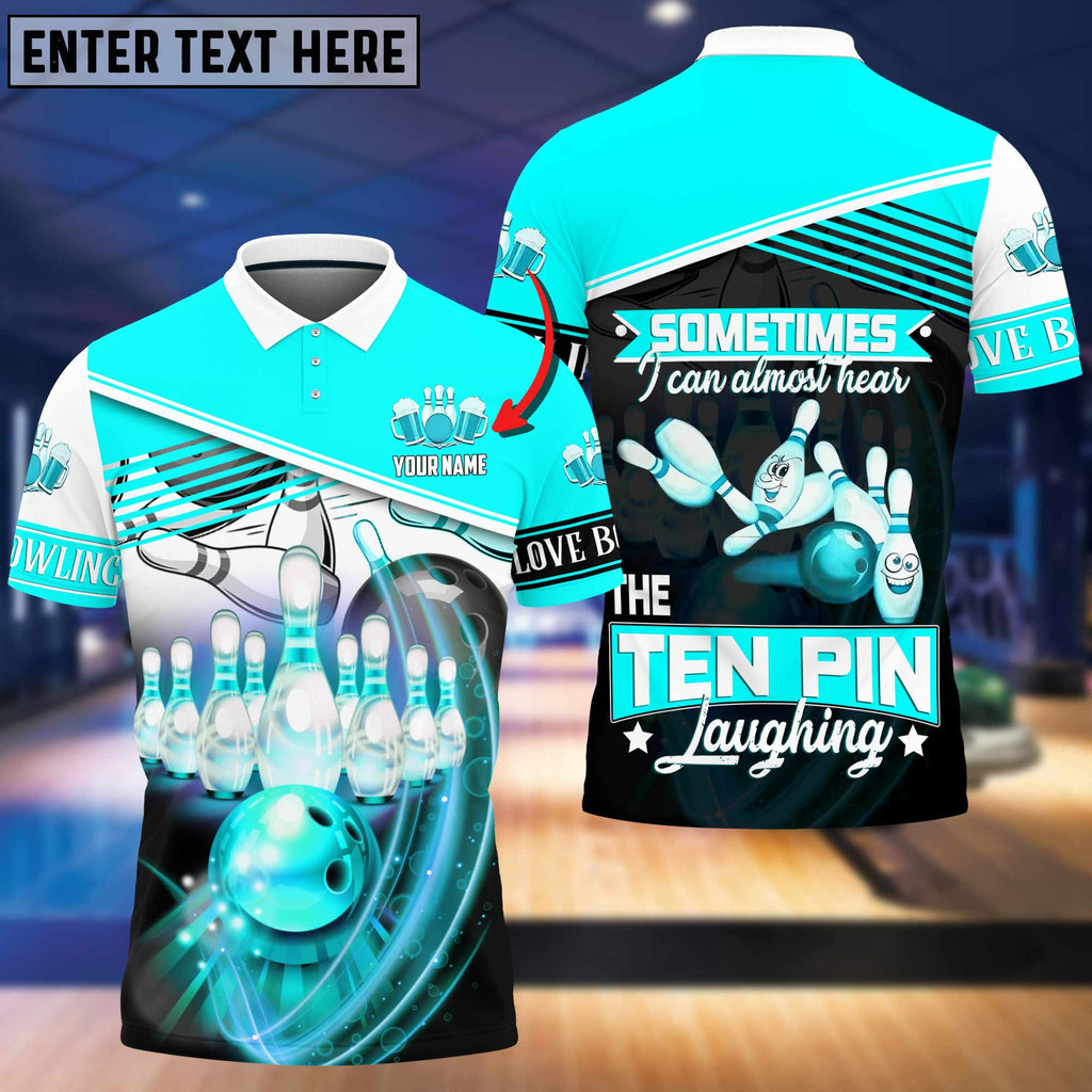 Frenzideas The Blue Bowling Ball Crashing The Pins Pattern Personalized Name 3D Shirt