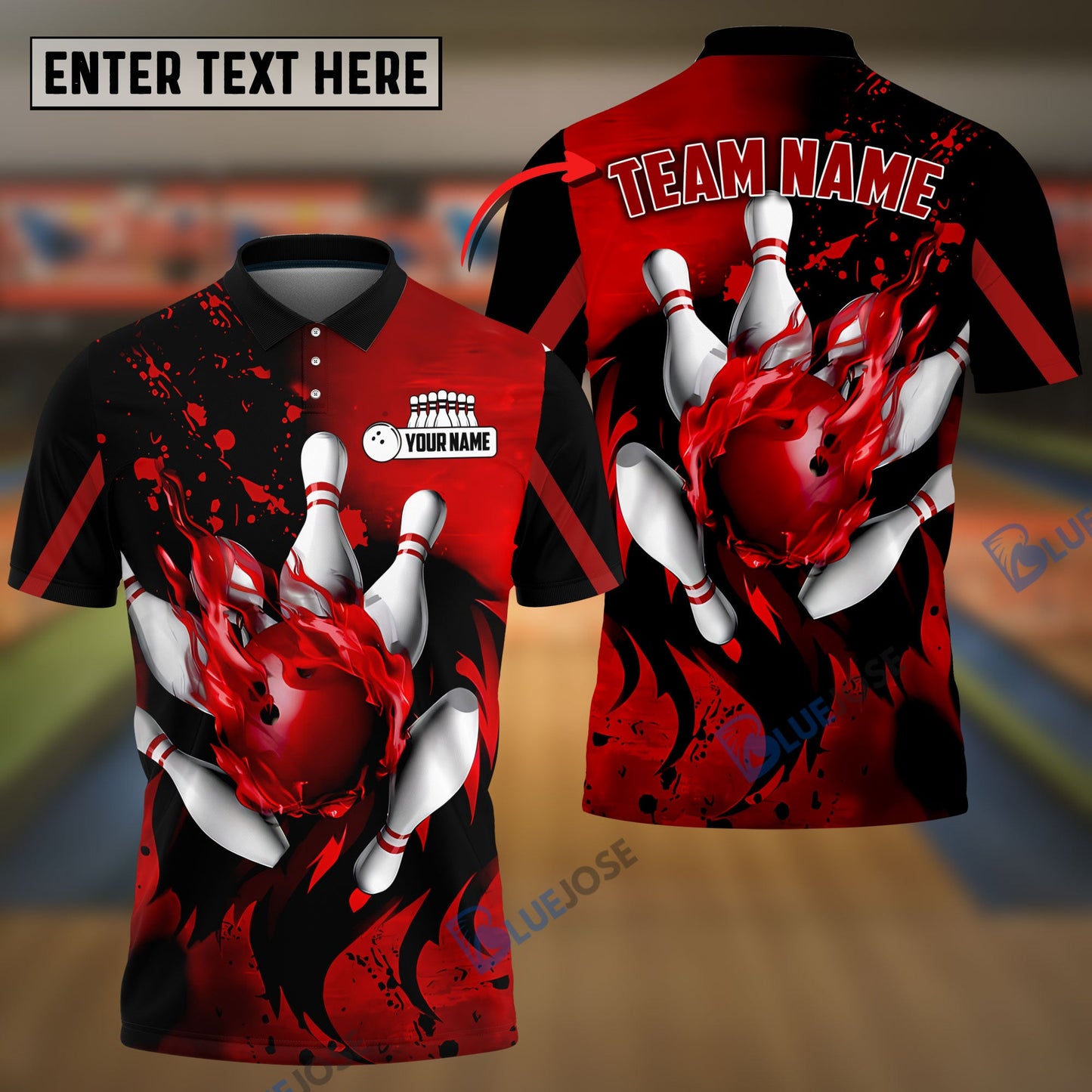frenzideas Bowling And Pins Water Paint Customized Name 3D Shirt (4 Colors)