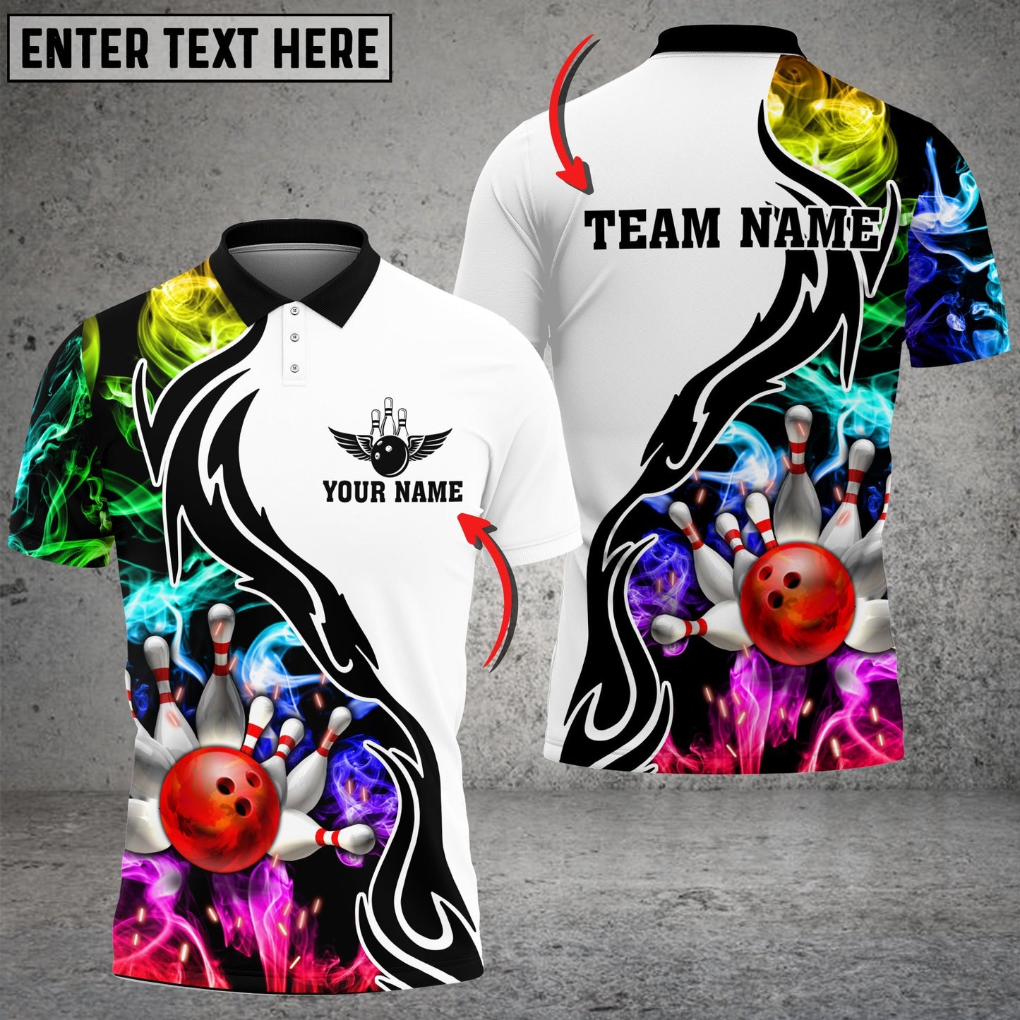 Frenzidea Bowling And Pins Multicolor Smoke Pattern Customized Name 3D Shirt
