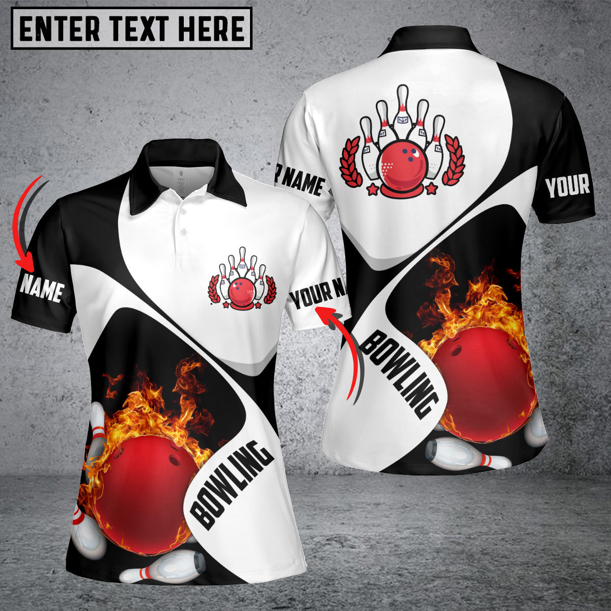 Frenzidea Black And White Bowling Premium Customized Name 3D Shirt For Women