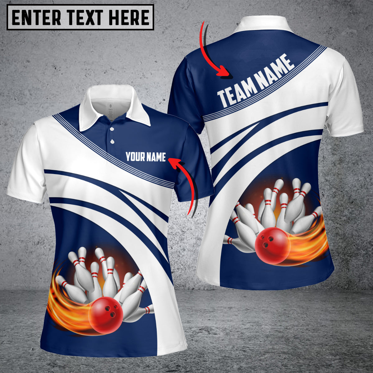 Frenzidea Navy Bowling Ball Premium Customized Name 3D Shirt For Women