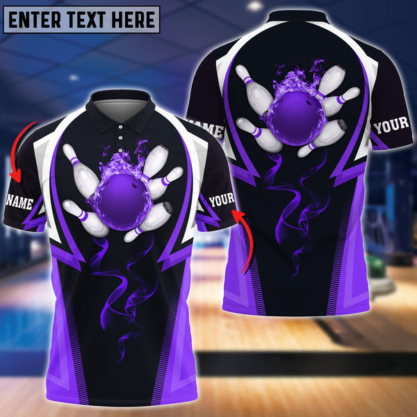 Frenzidea Purple Flame Bowling Ball Premium Customized Name 3D Shirt