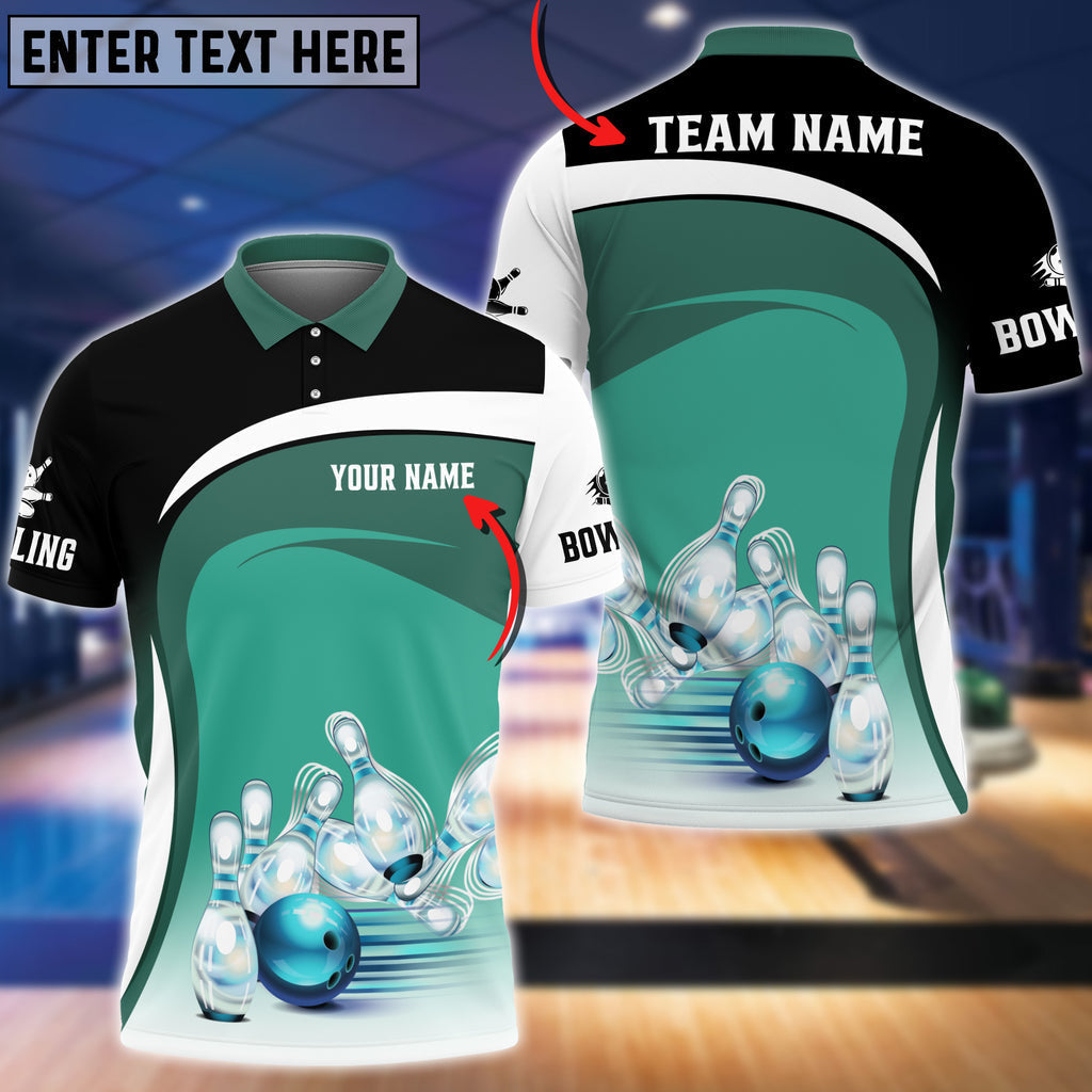 Frenzidea Light Green Bowling Ball And Pins Premium Customized Name 3D Shirt