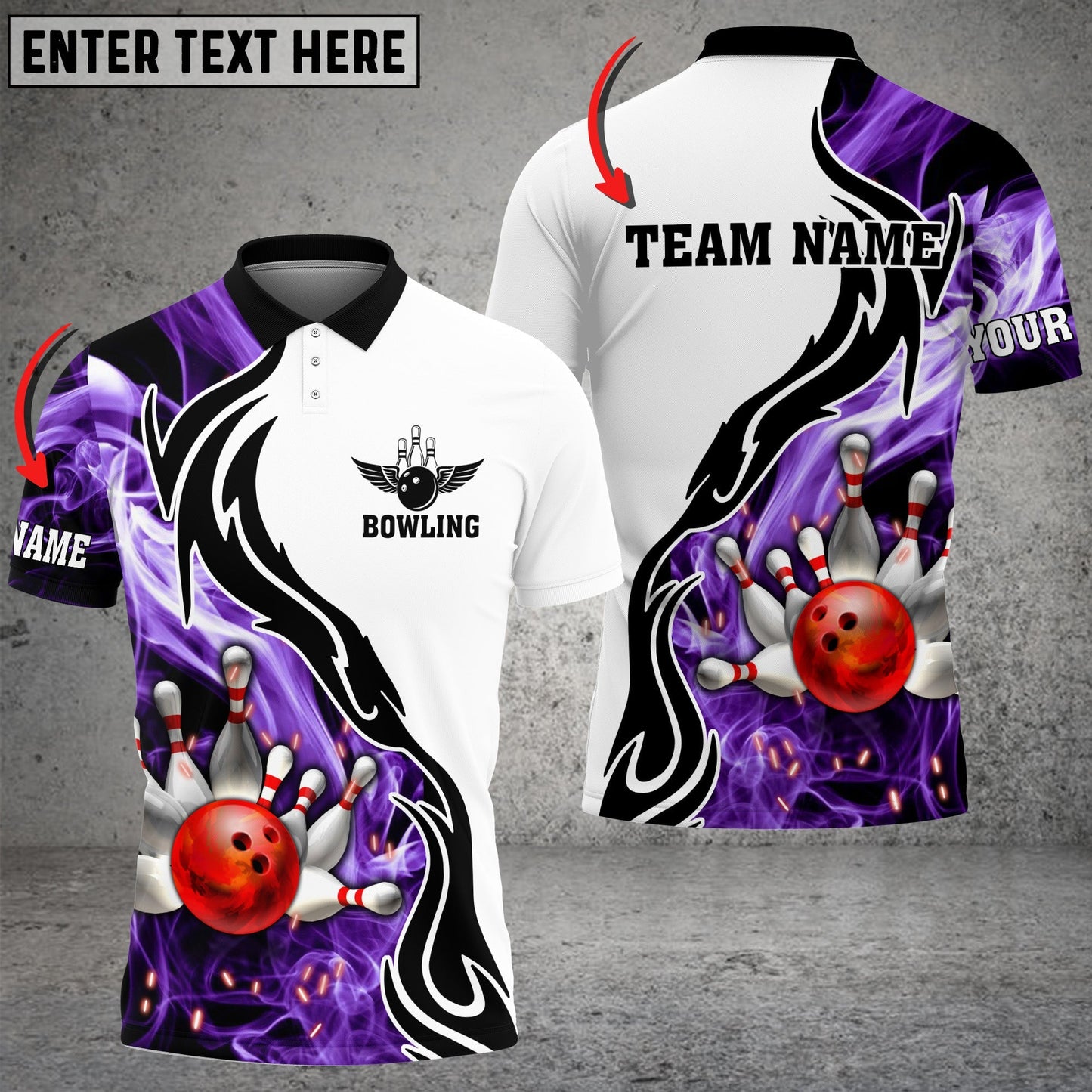 Frenzideas Bowling And Pins Purple Smoke Pattern Customized Name 3D Shirt