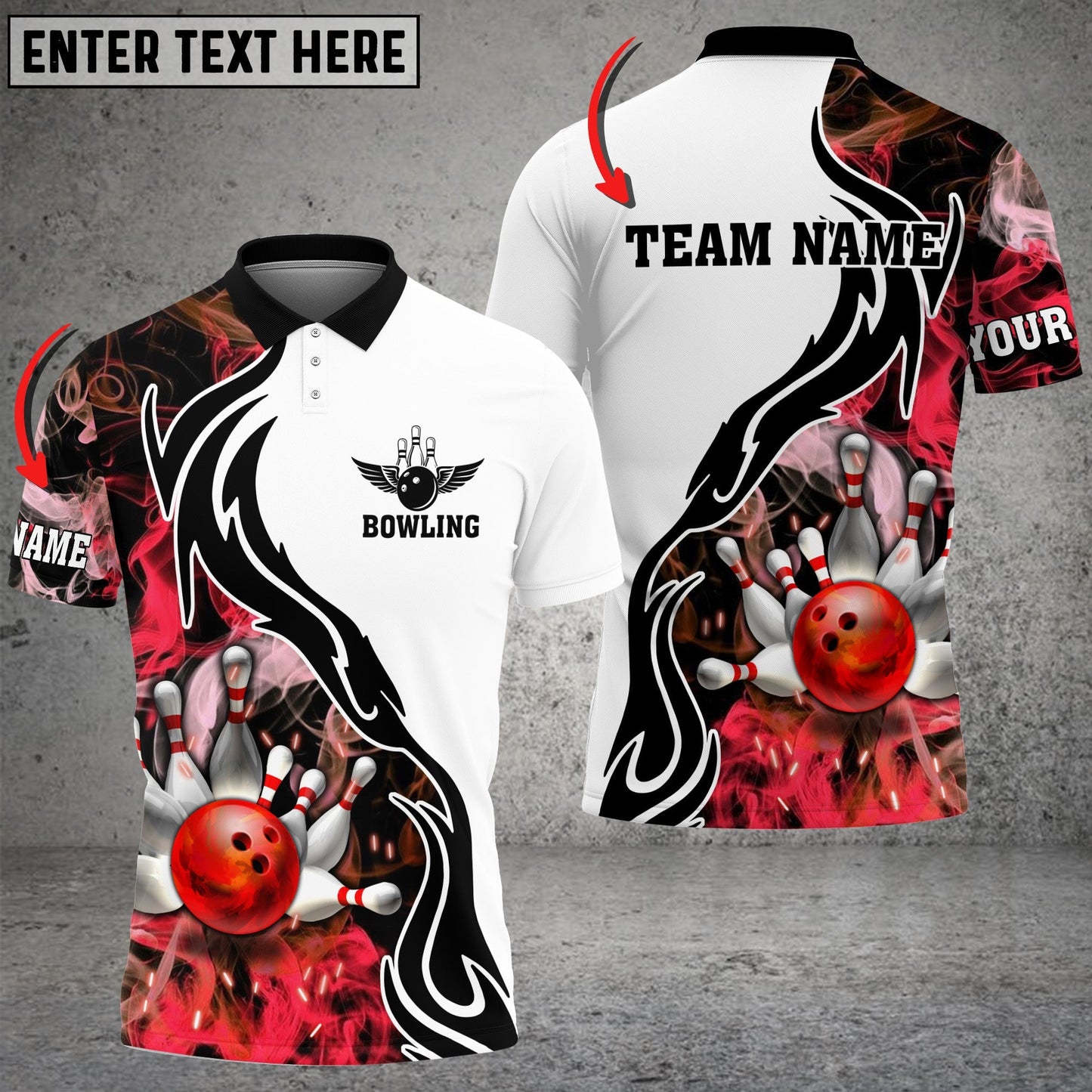 Frenzideas Bowling And Pins Red Smoke Pattern Customized Name 3D Shirt