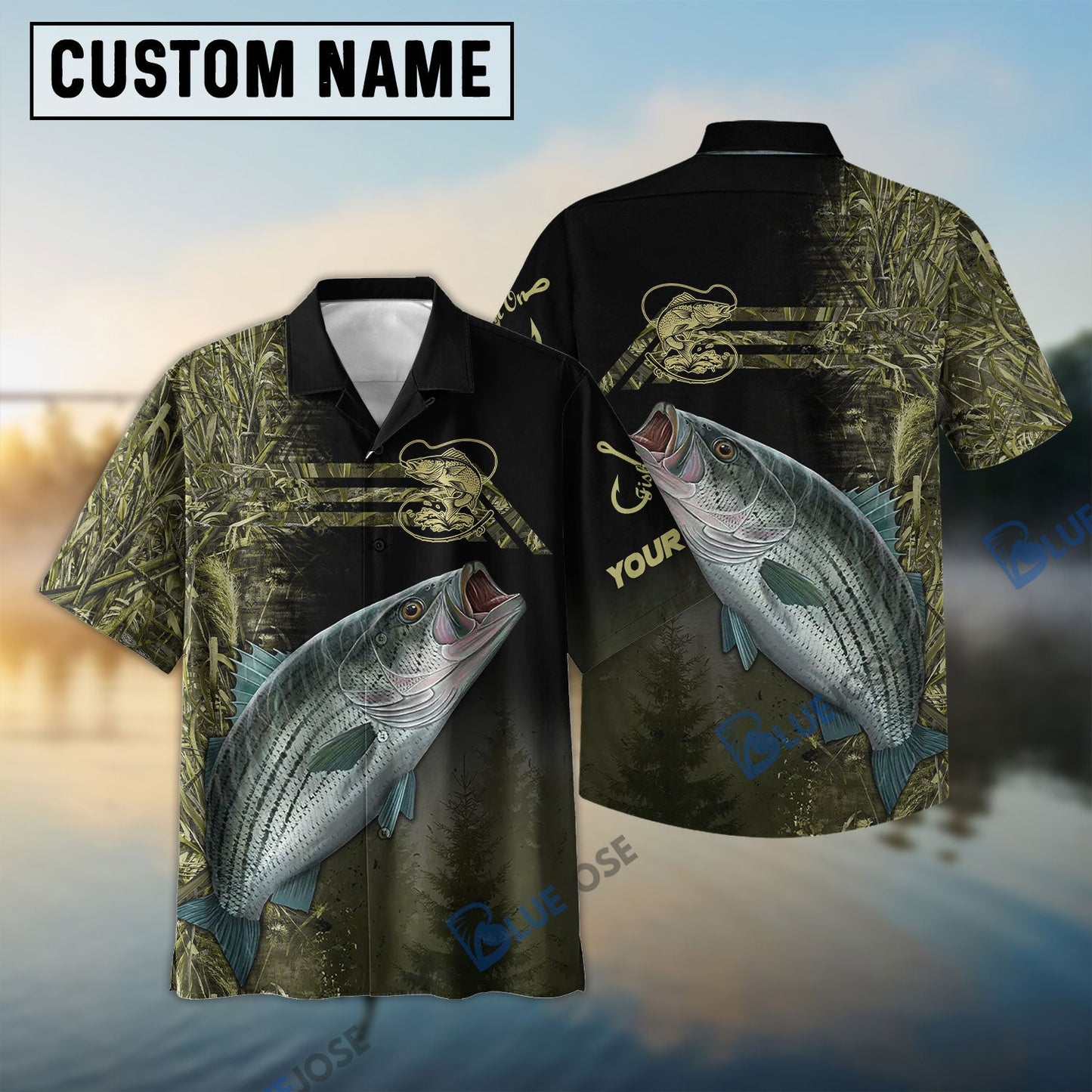 Frenzidea Custom Striped Bass Fishing Camouflage Personalized Name 3D Shirt