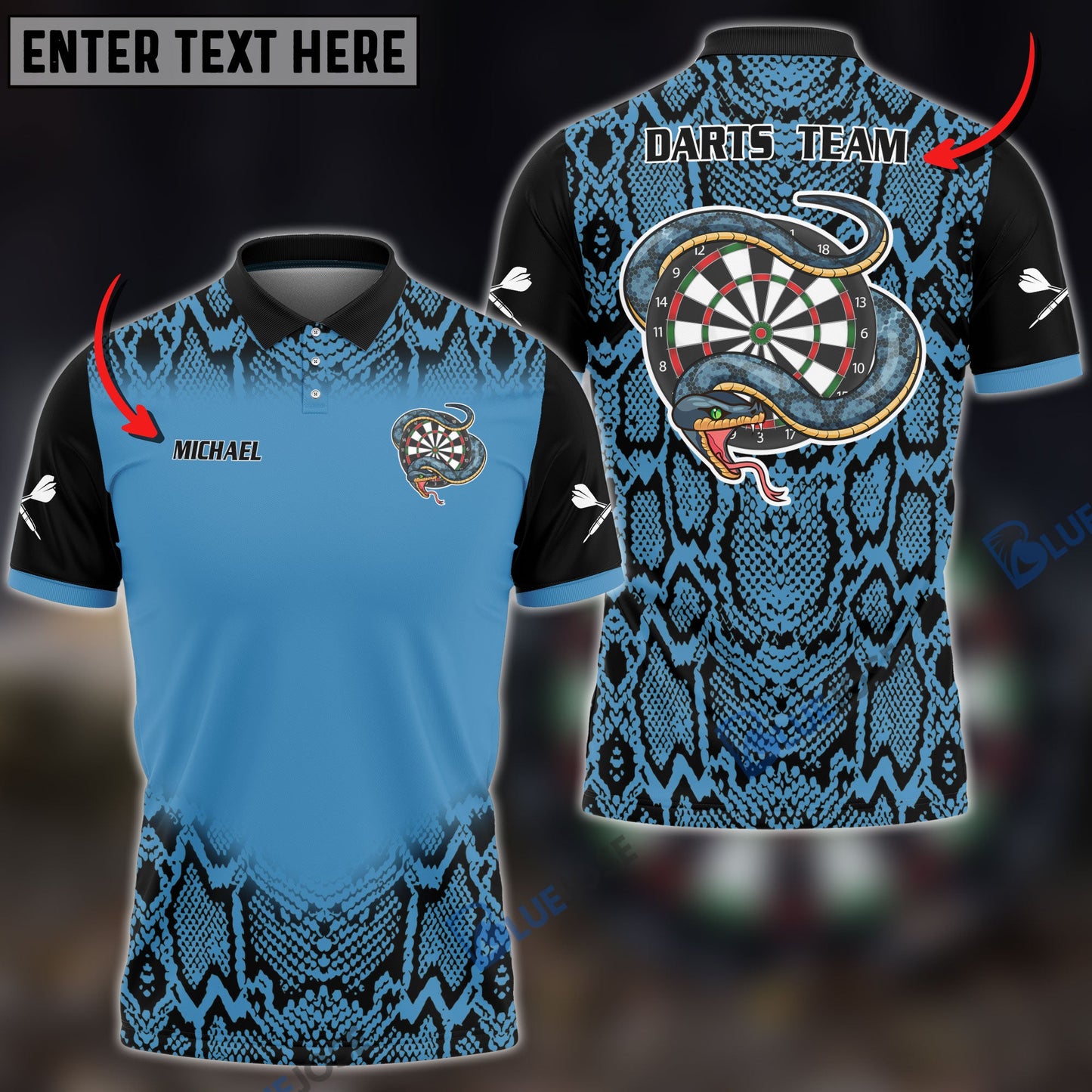 Frenzidea Snake Blue Custom Darts Shirts