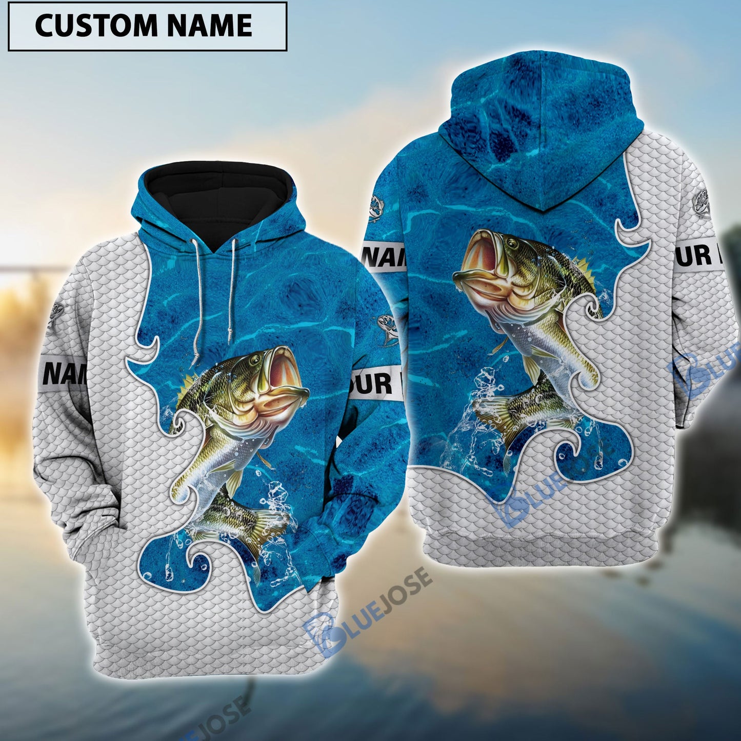 Frenzidea Customize Name Bass Fishing Blue Water 3D Shirts