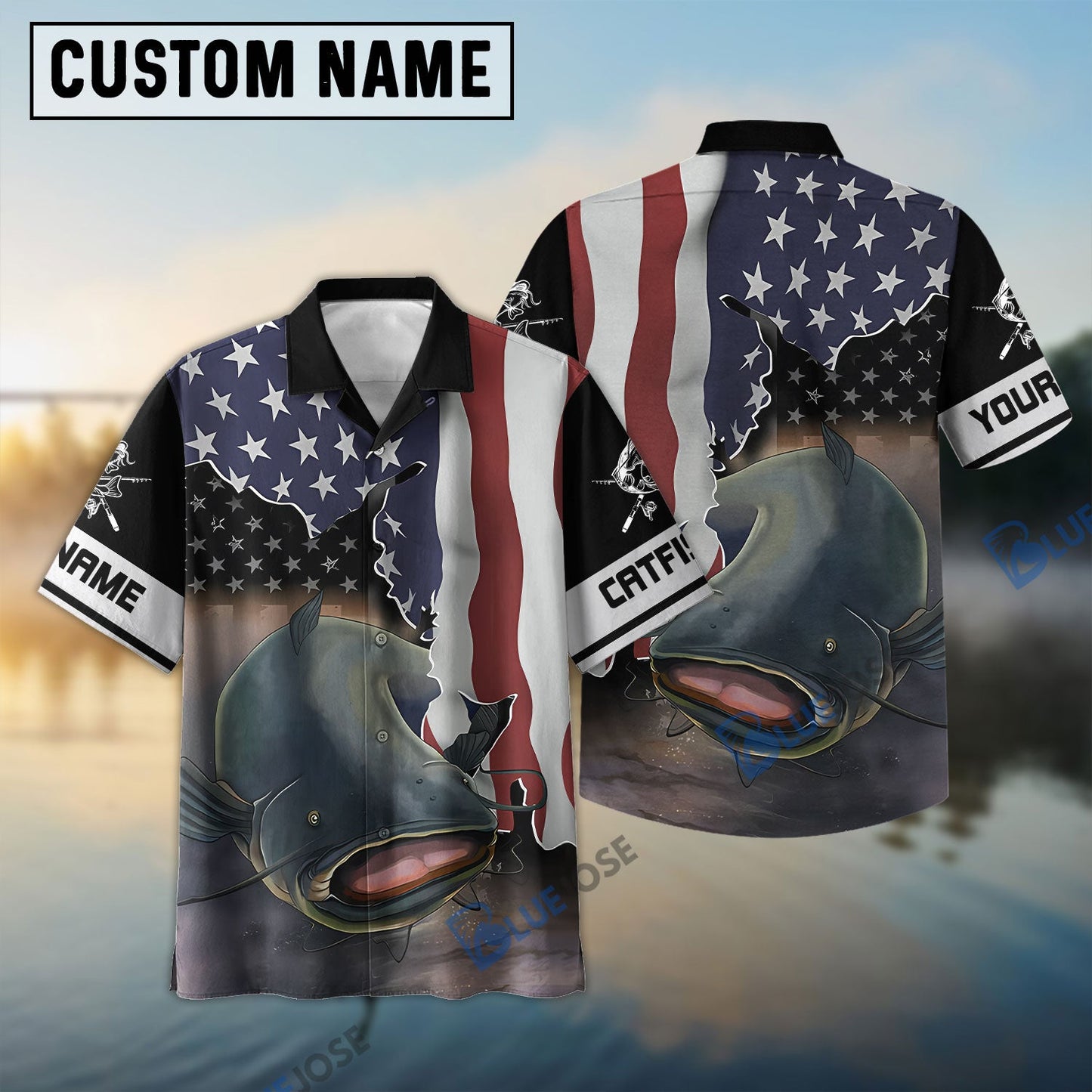Frenzidea Flathead Catfish Fishing American Flag Personalized 3D Shirt