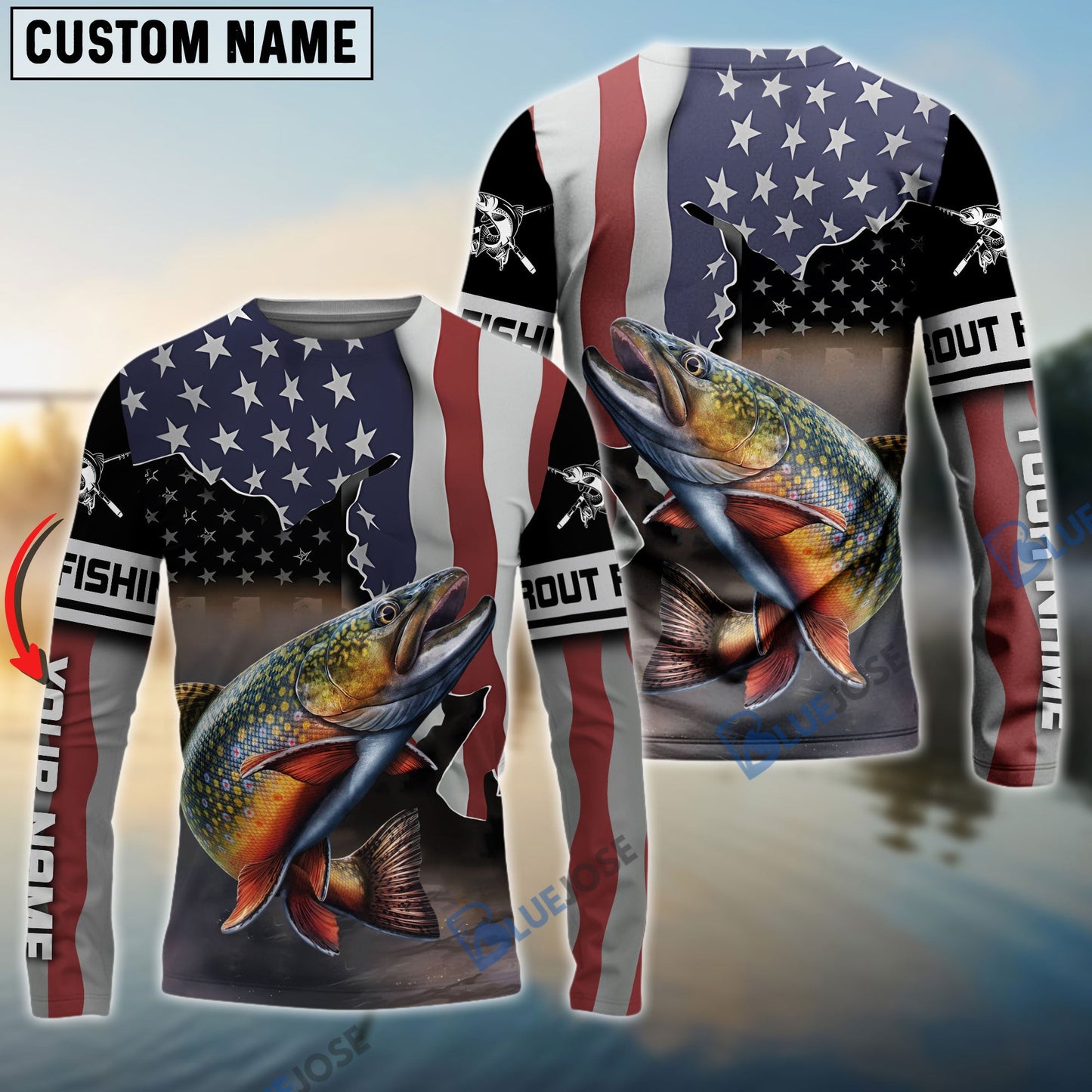 Frenzidea Trout Fishing American Flag Fishing Long Sleeves
