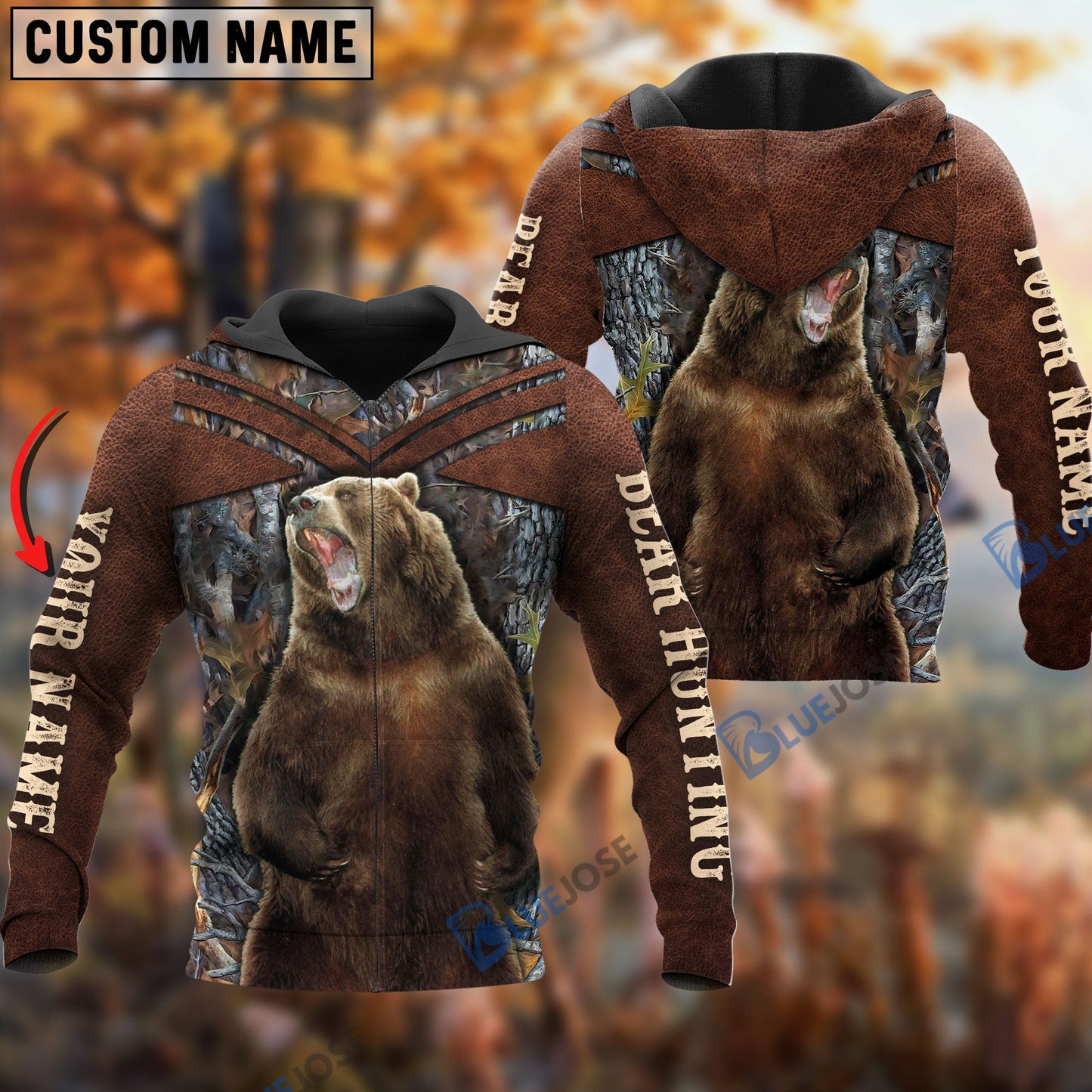 frenzidea Customized Name Bear Hunting Pattern 3D Shirts