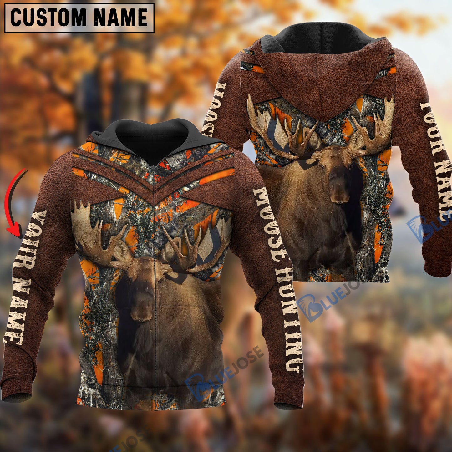 frenzidea Customized Name Moose Hunting Orange Pattern 3D Shirts