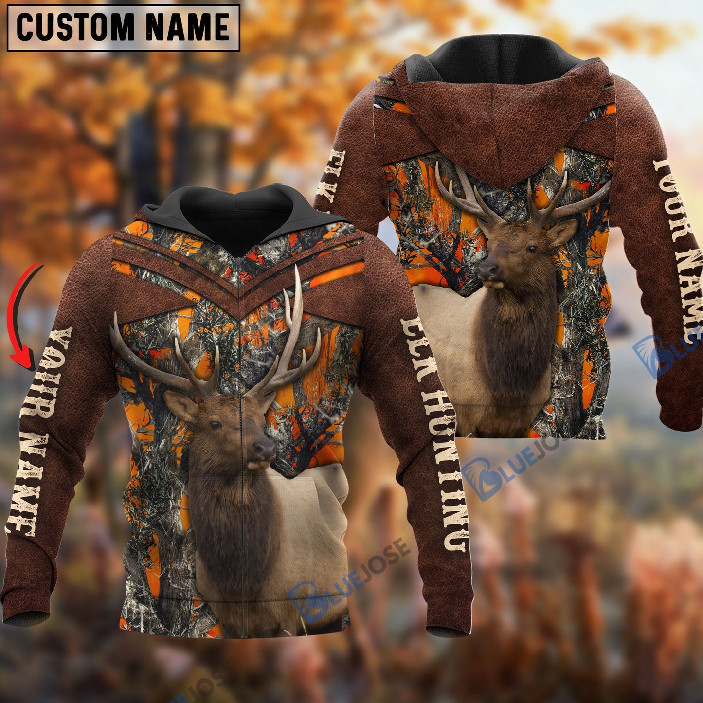 frenzidea Customized Name Elk Hunting Orange Pattern 3D Shirts
