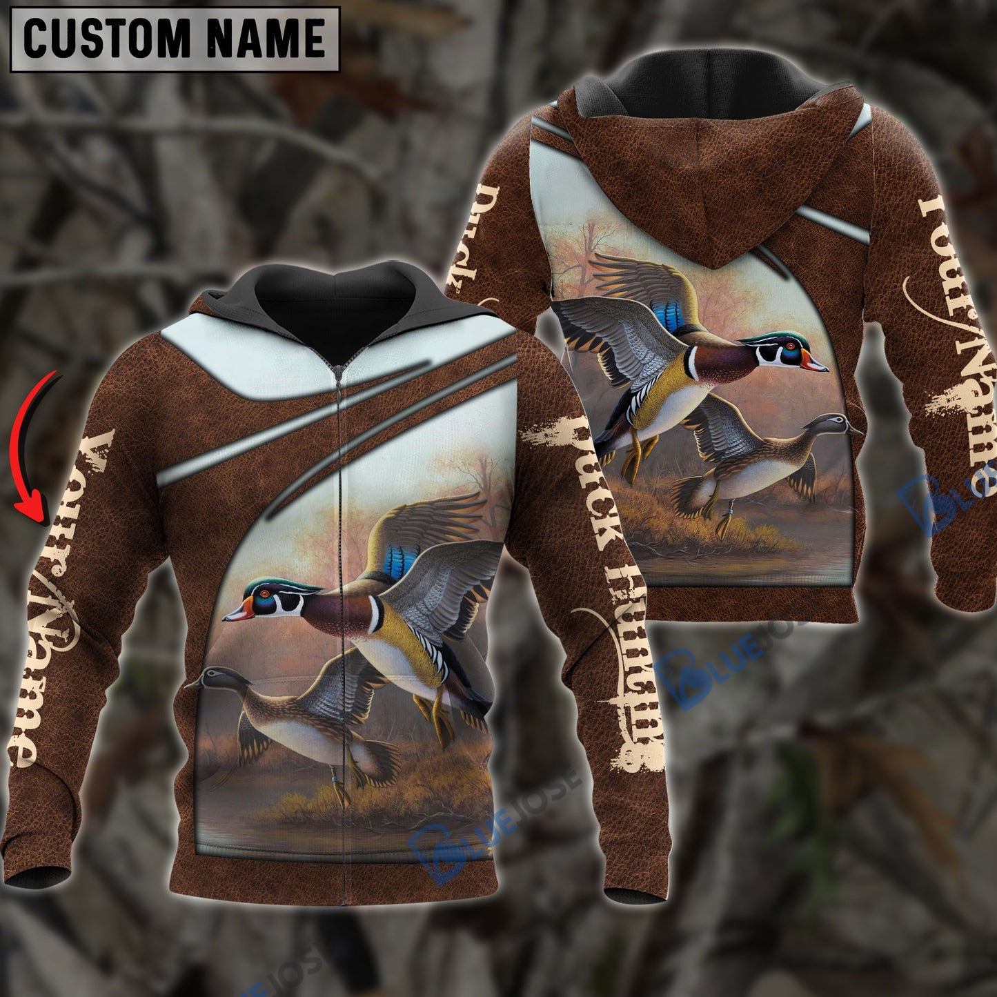 Frenzidea Personalized Name Duck Hunting Leather Pattern 3D Shirts