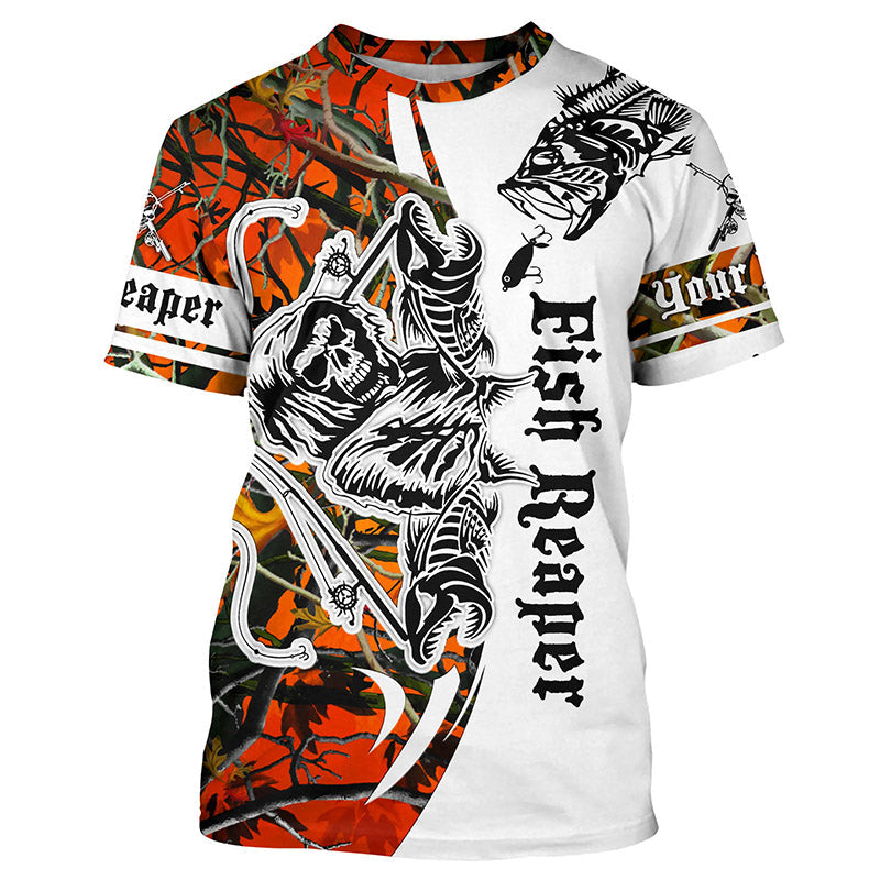 Frenzidea Halloween Fish Skeleton Custom Name Long Sleeve Fishing Shirts