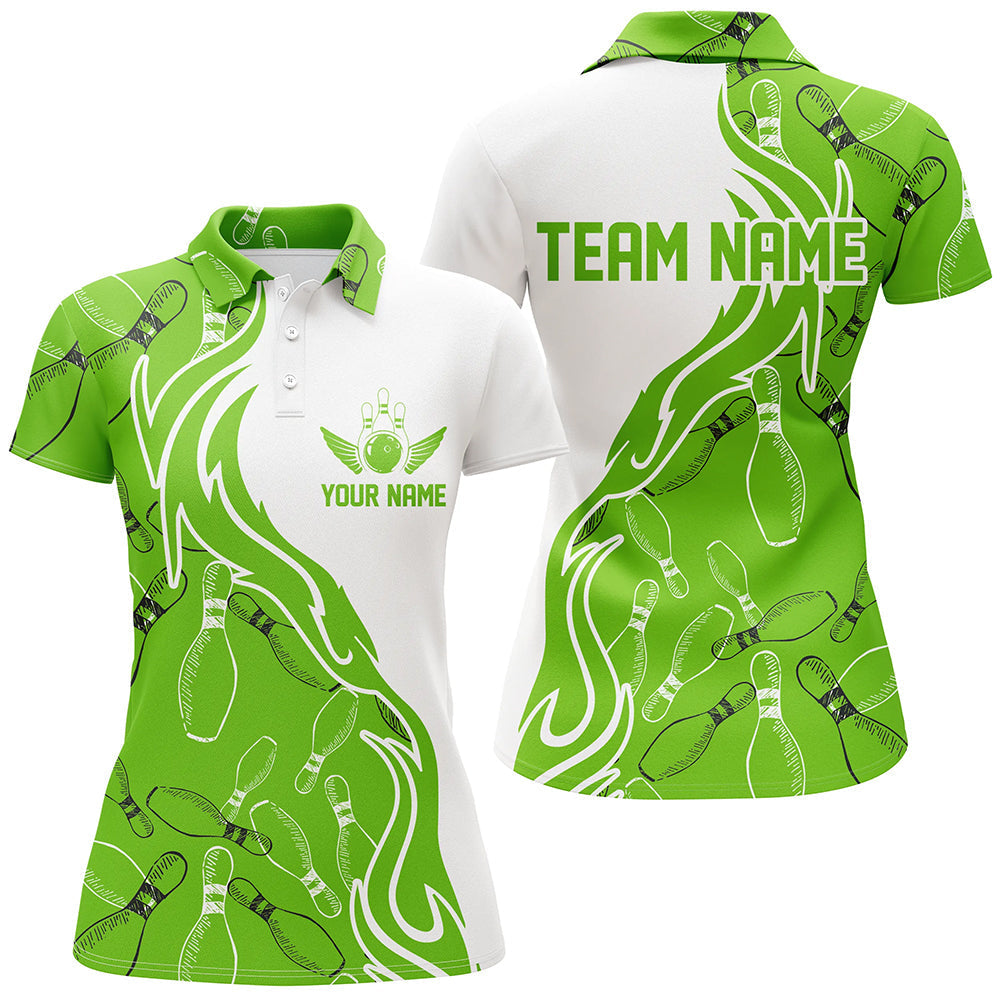 Frenzidea Green Bowling Pins Pattern Premium Customized Name 3D Shirt For Women