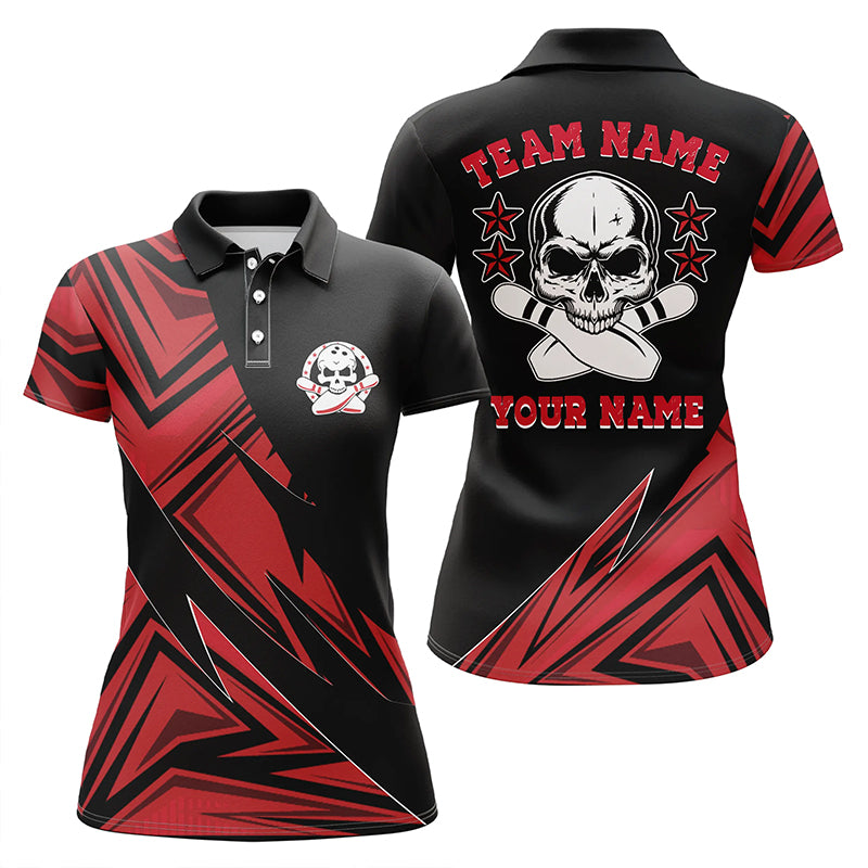 Frenzidea Red Skull Bowling Team Premium Customized Name 3D Shirt For Women