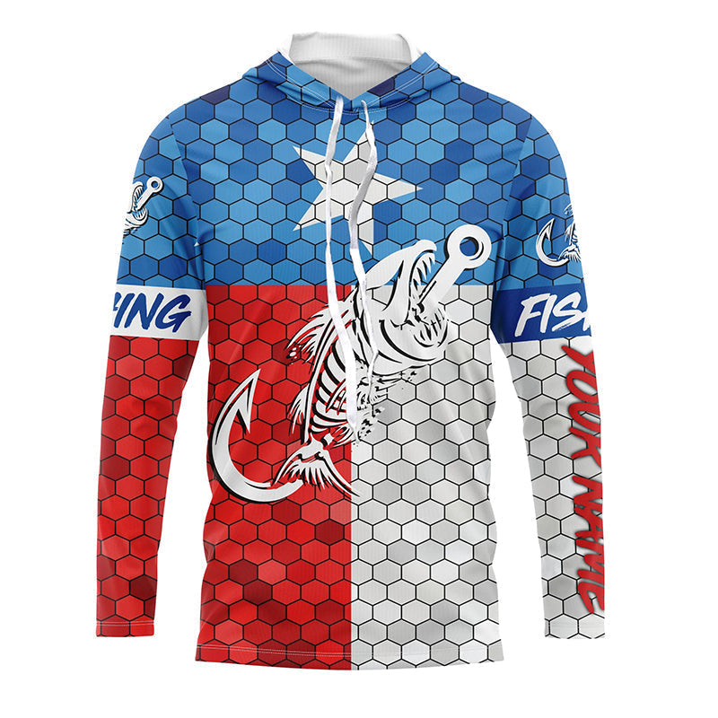 Frenzidea Texas Fishing Fish Hook Skull Custom Name 3D Long Sleeve Fishing Shirts
