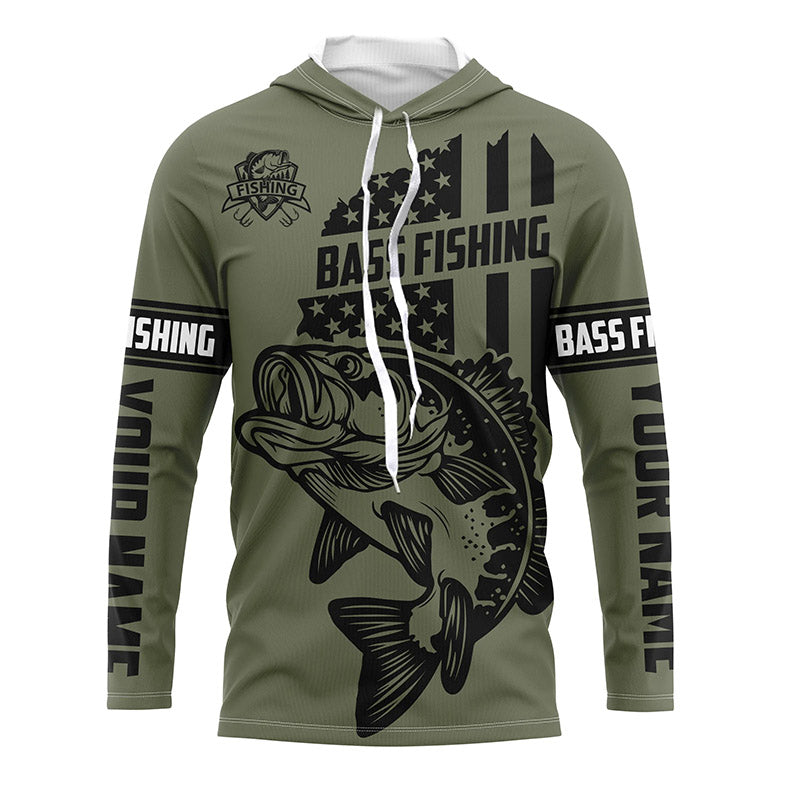 Frenzidea Bass Hunter Fishing American Flag Custom Long Sleeve Fishing Shirts