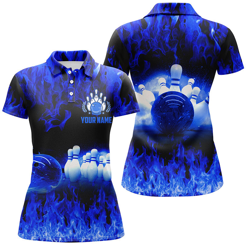 Frenzideas Blue Flame Bowling Personalized All Over Printed Shirt For Women