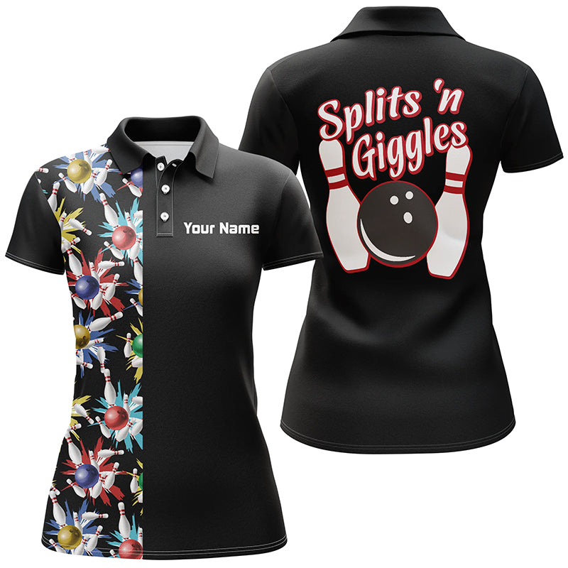 Frenzidea Splits 'n Giggles Black Bowling Ball Premium Customized Name 3D Shirt For Women