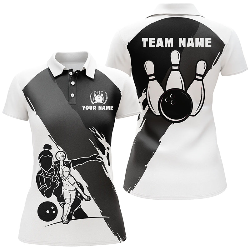 Frenzideas Black White Bowling Player Personalized All Over Printed Shirt For Women