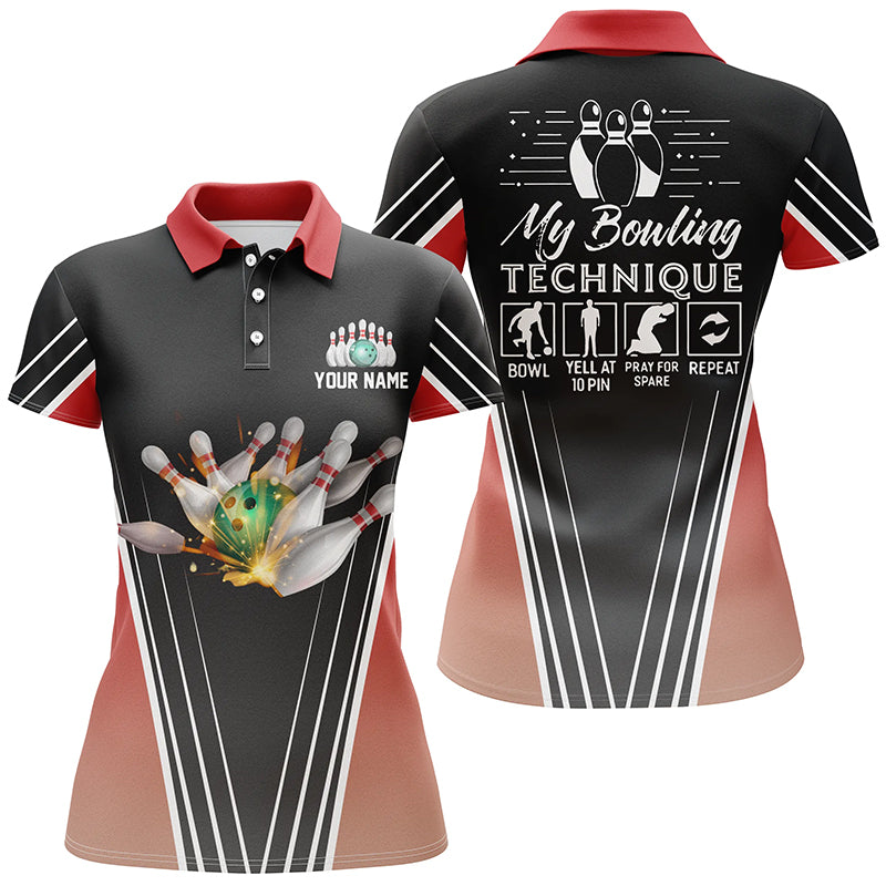 Frenzidea Funny Bowling My Bowling Technique Premium Customized Name 3D Shirt For Women