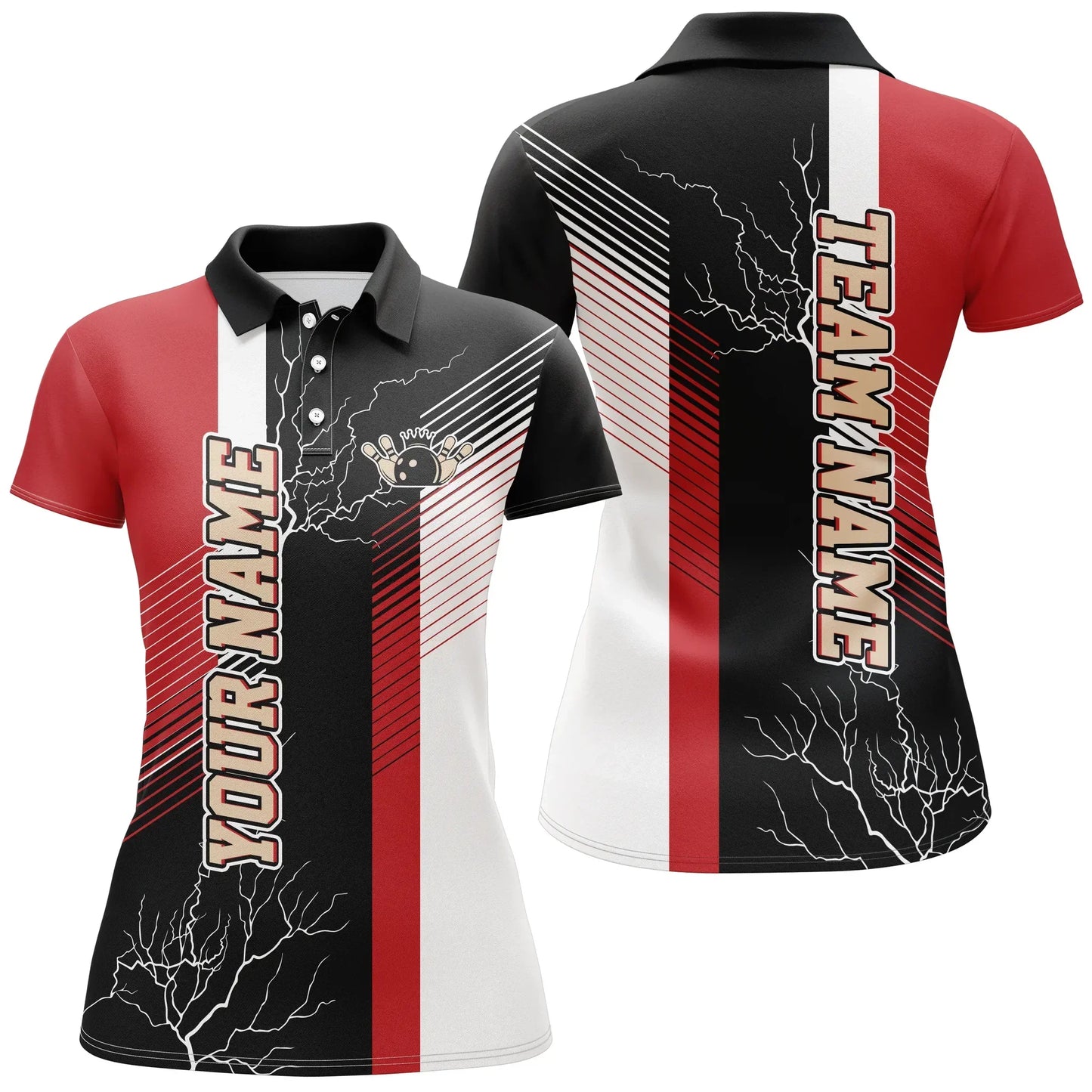 Frenzidea Red And Black Bowling Plaid Pattern Premium Customized Name 3D Shirt For Women
