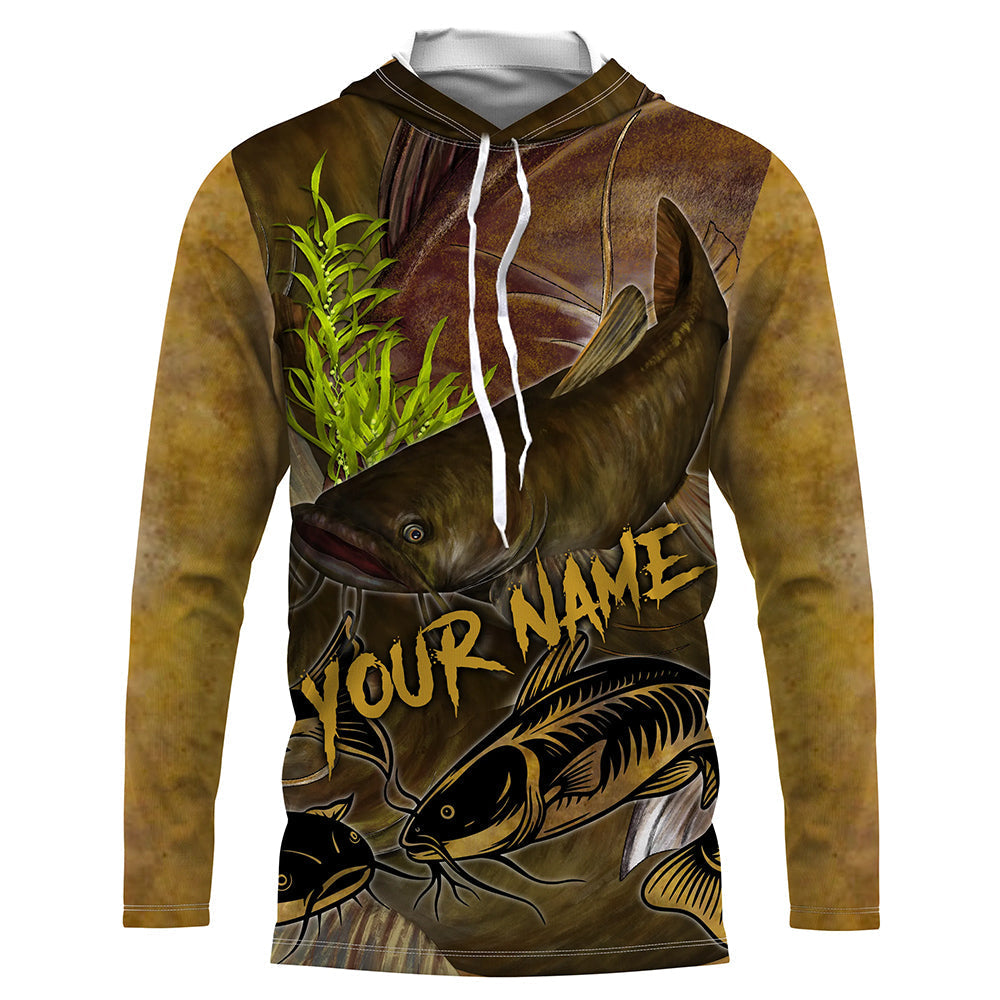Frenzidea Personalized Flathead Catfish Fishing Jerseys, Catfish Scales Long Sleeve Fishing Shirts