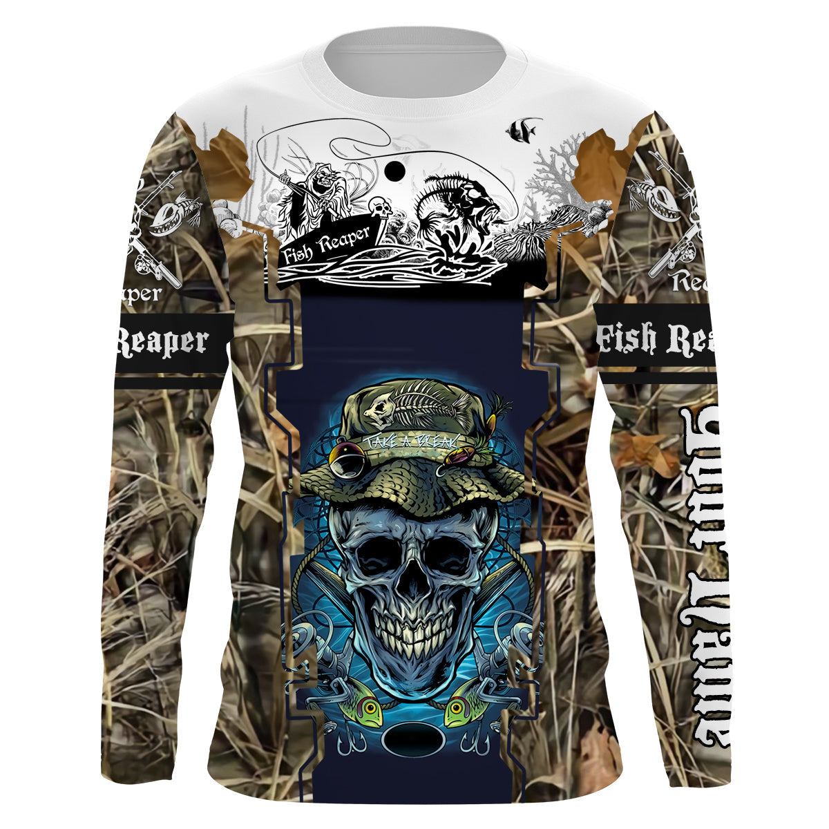 Frenzidea Halloween Fish Reaper Fishing Camouflage Custom Name Long Sleeves