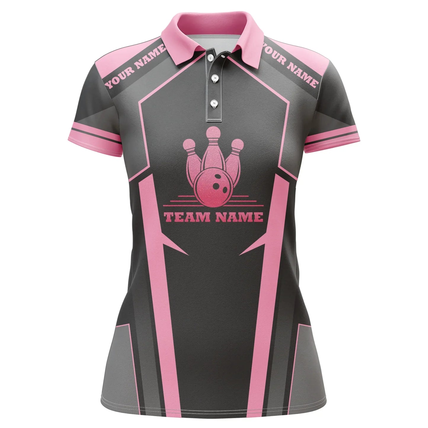 Frenzidea Black Pink Bowling Team Premium Customized Name 3D Shirt For Women