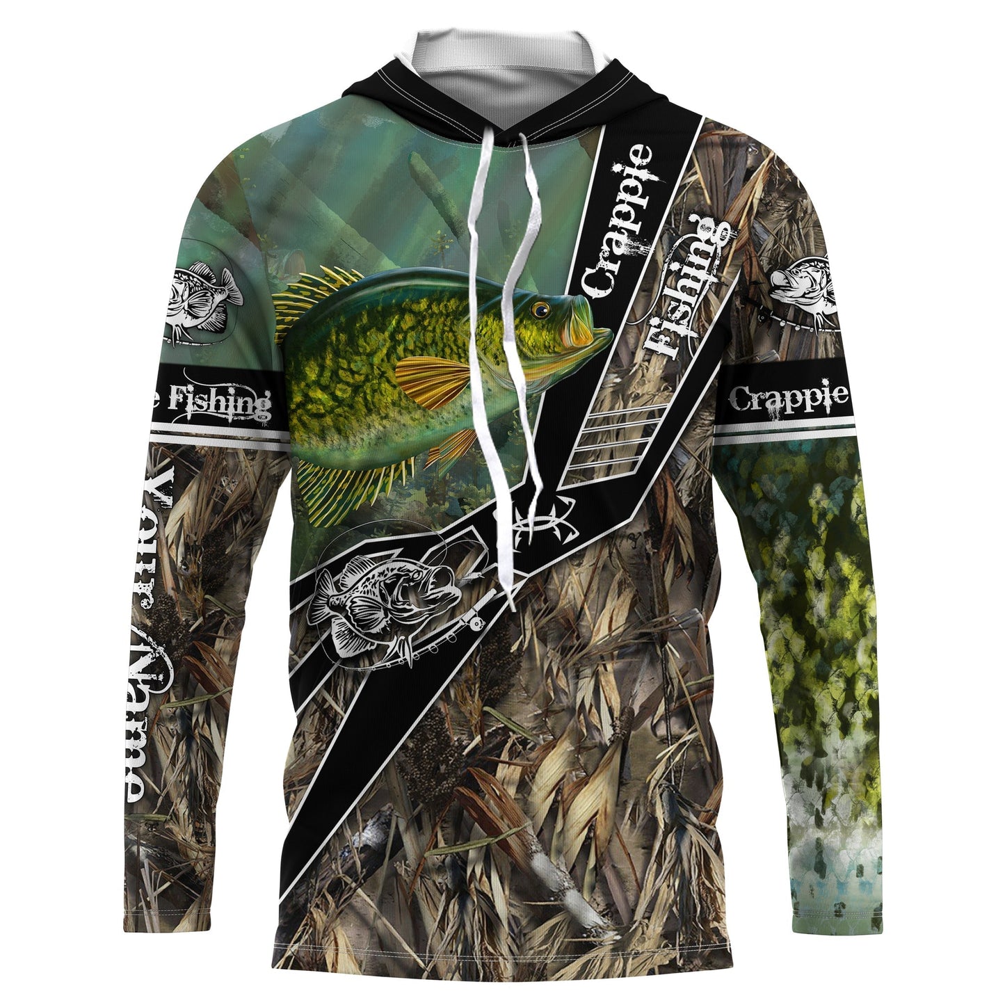 Frenzidea Crappie Fishing Camo Freshwater Fish Customize Name Long Sleeves Fishing Shirts